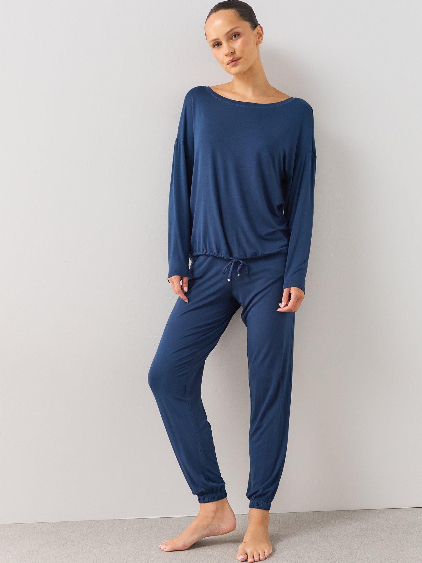 The Very Collection Slouchy Tie Front Top And Jogger Pyjama Set - Navy