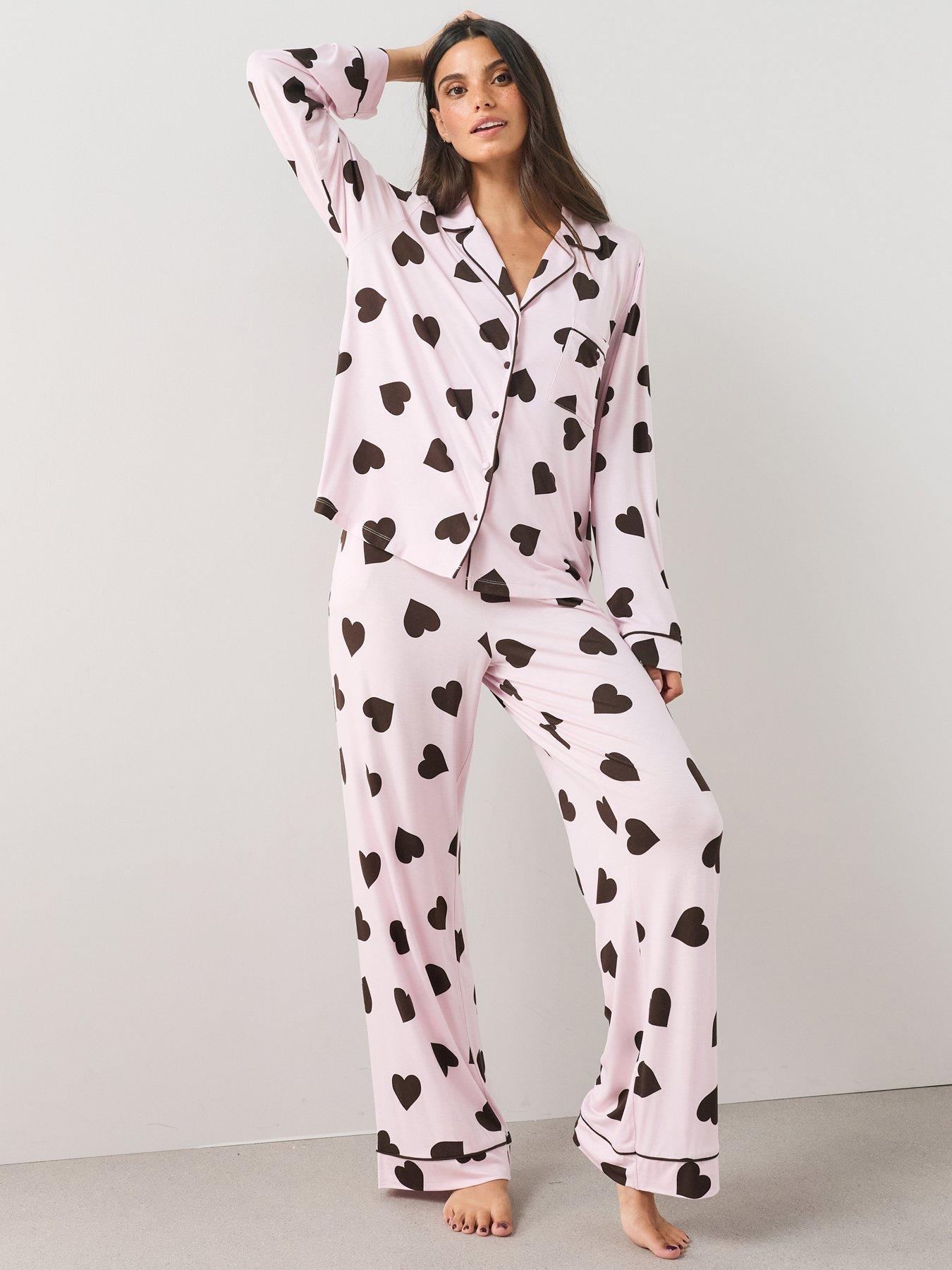 The Very Collection Heart Print Jersey Revere Pyjama Set - Multi