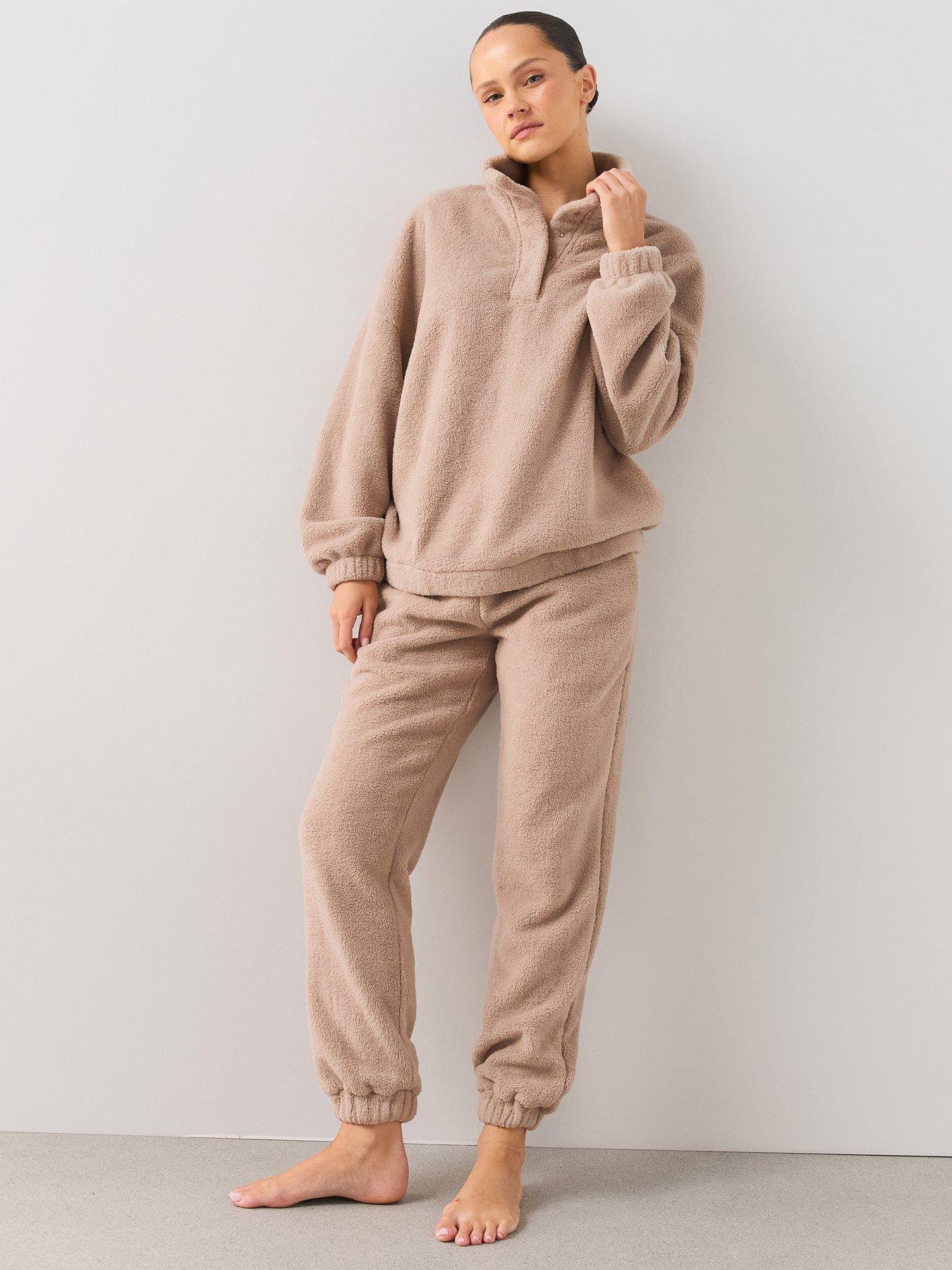 Image 1 of 7 of The Very Collection Funnel Neck Borg And Jogger Loungewear Set