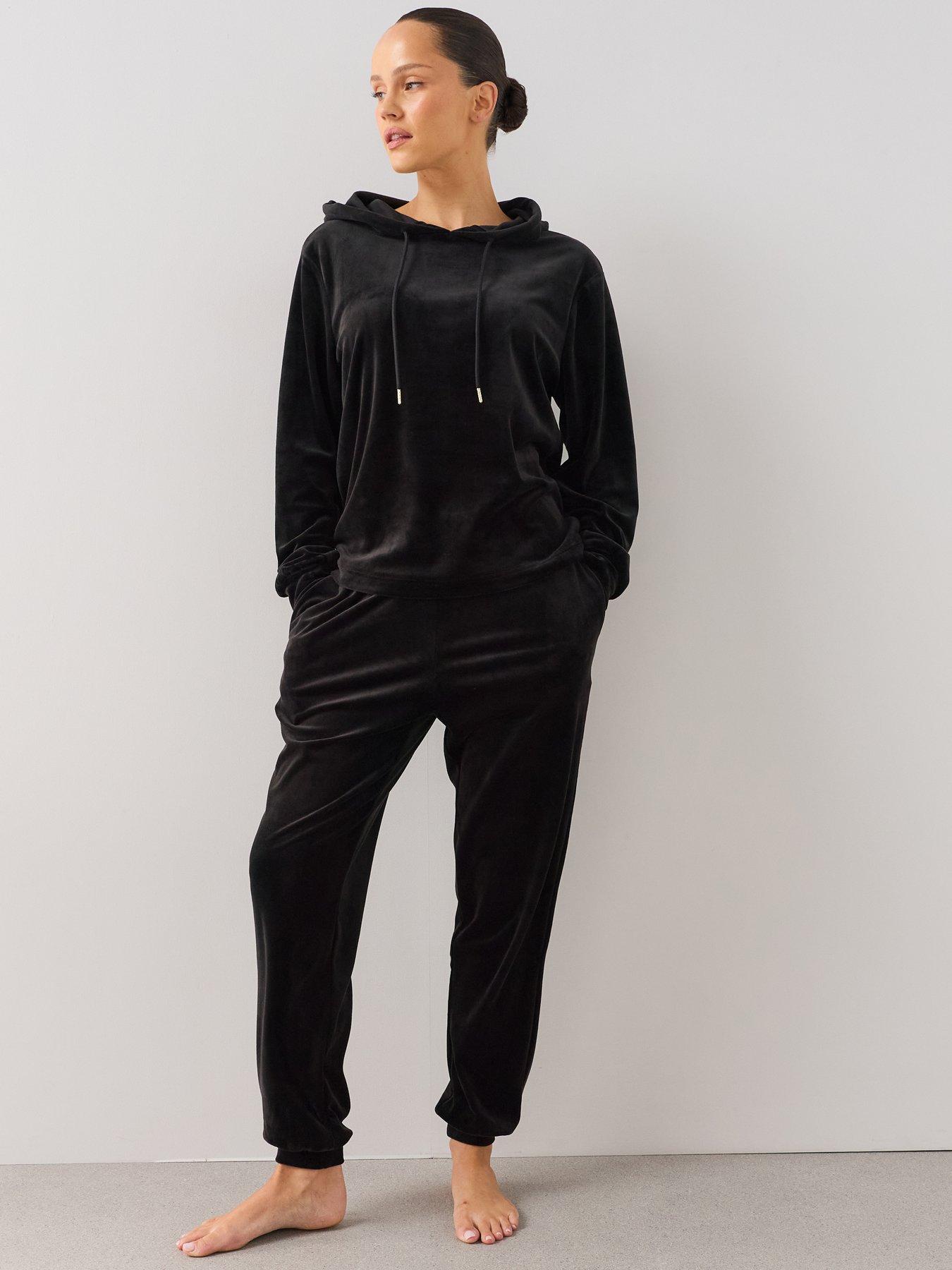 Image 1 of 7 of The Very Collection Velour Hoody And Jogger Loungewear Set - Black