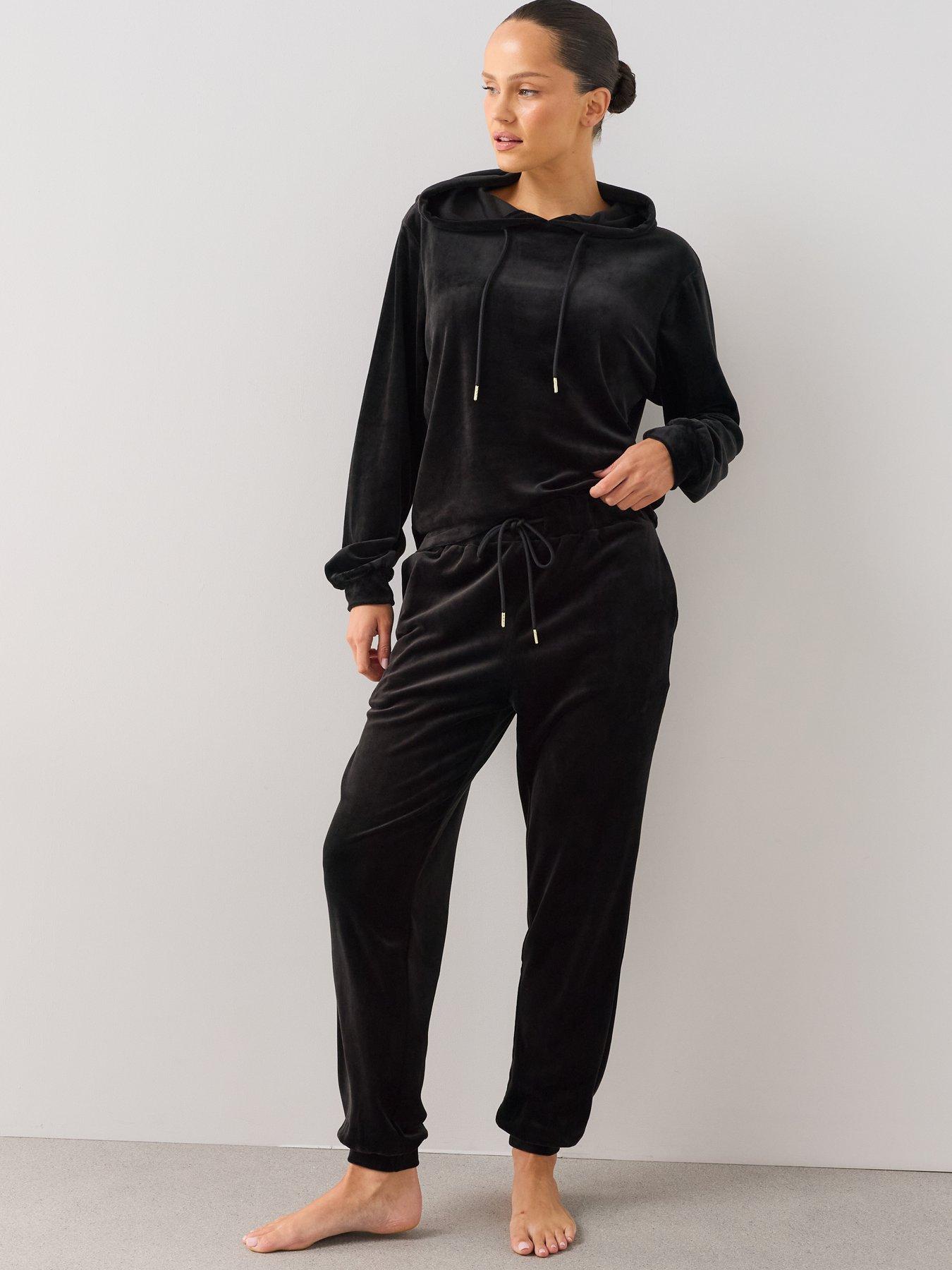 Image 3 of 7 of The Very Collection Velour Hoody And Jogger Loungewear Set - Black