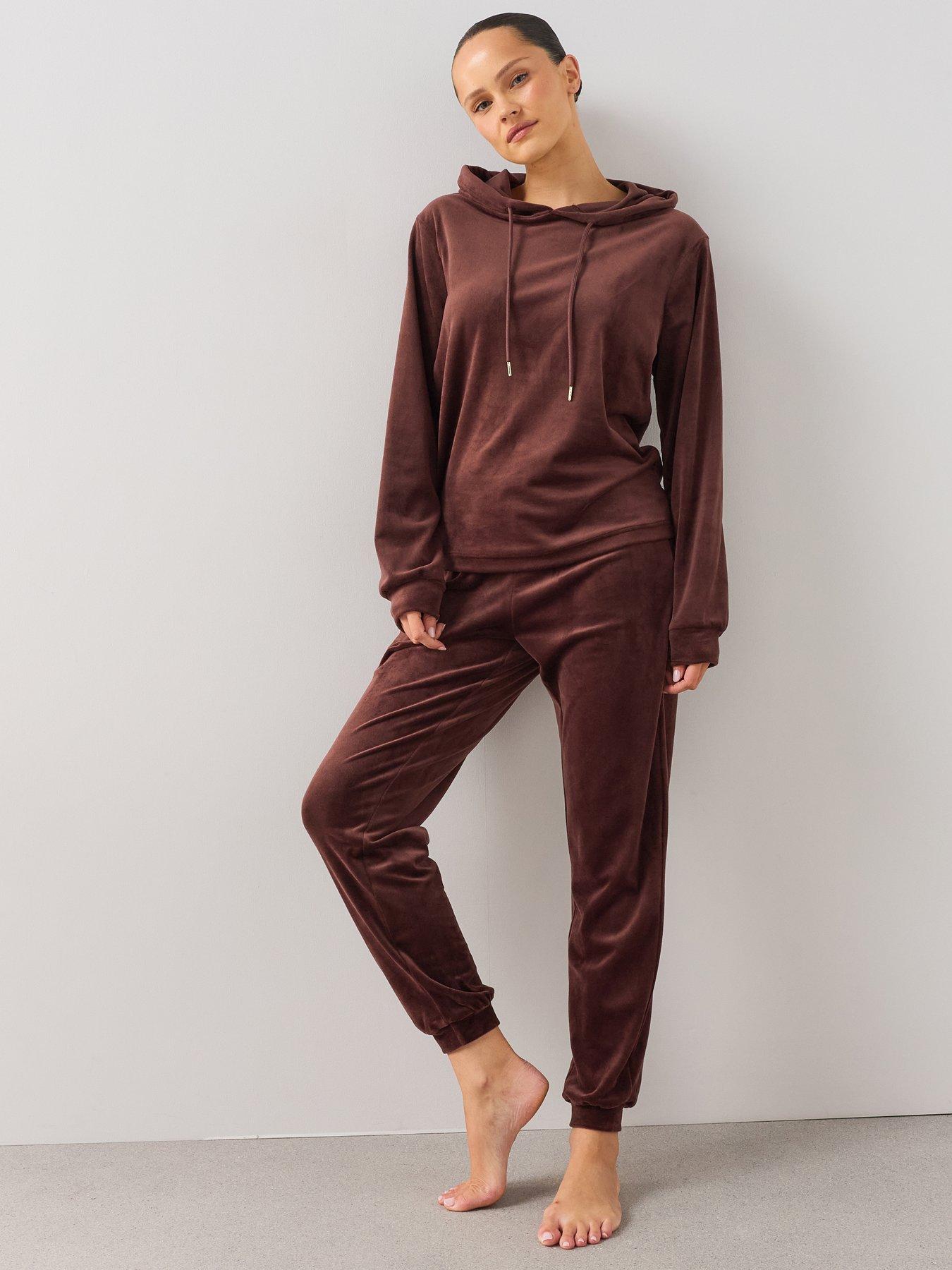 Image 1 of 7 of The Very Collection Velour Loungewear Set - Brown