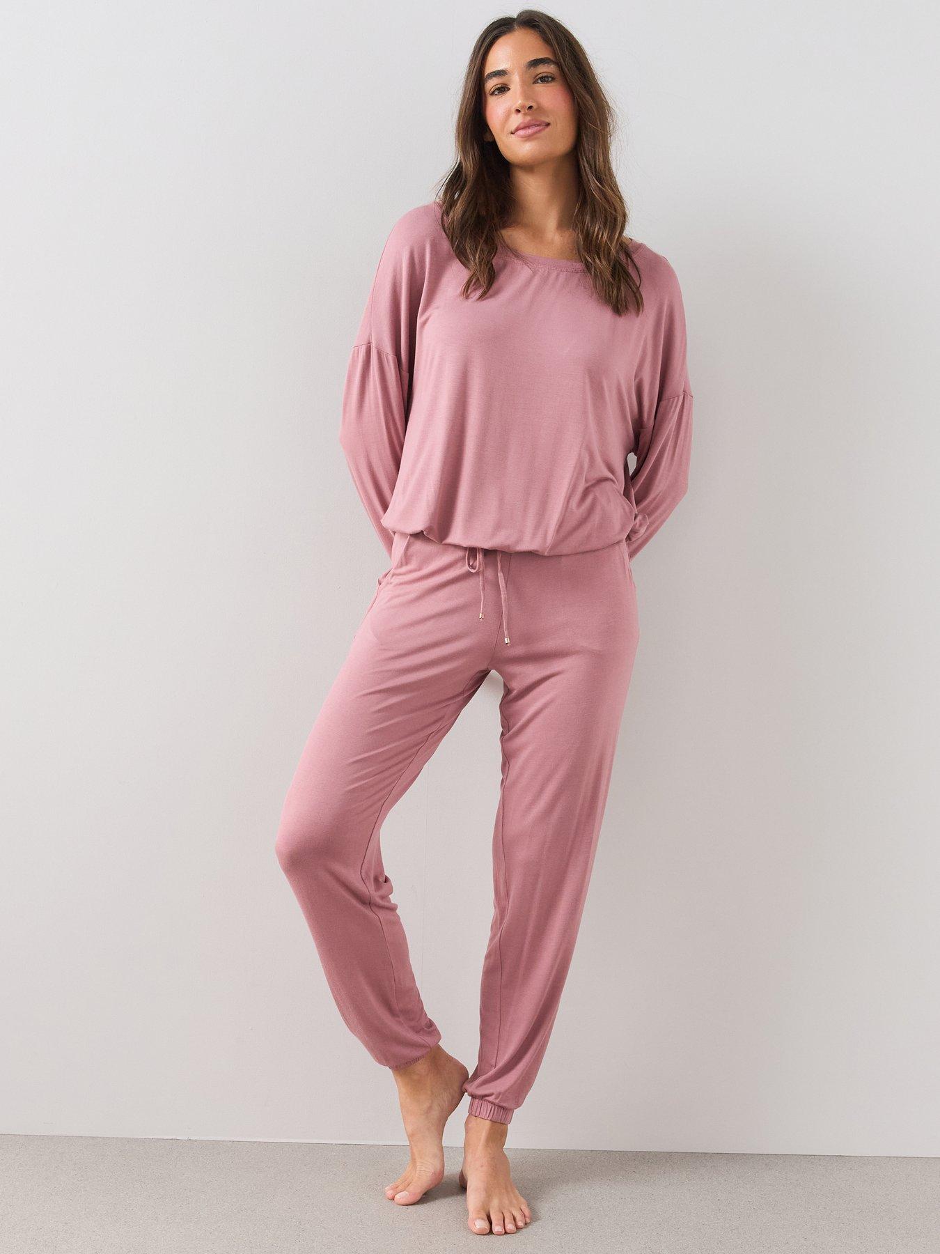 Image 1 of 6 of The Very Collection Slouchy Tie Front Top And Jogger Pyjama Set