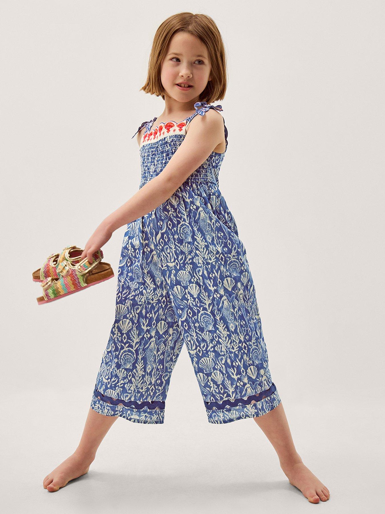 Monsoon Girls Mermaid Culotte Ikat Jumpsuit - Blue