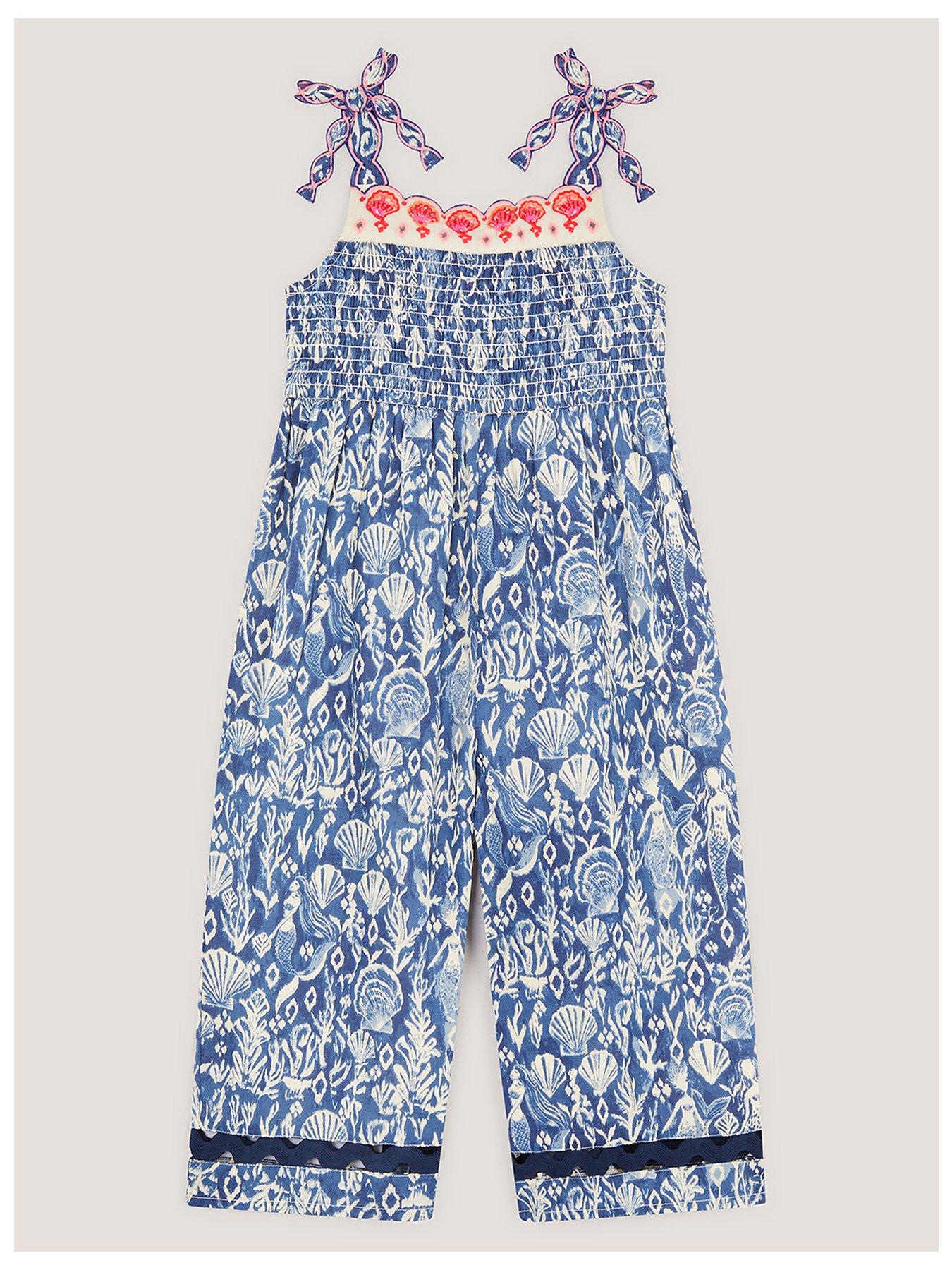 Image 2 of 4 of Monsoon Girls Mermaid Culotte Ikat Jumpsuit - Blue