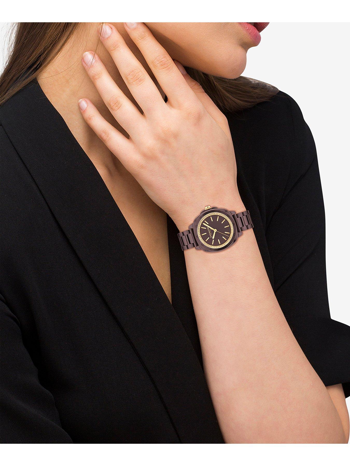 Image 4 of 5 of COACH Ladies Kitt Burgundy Ceramic Bracelet Watch