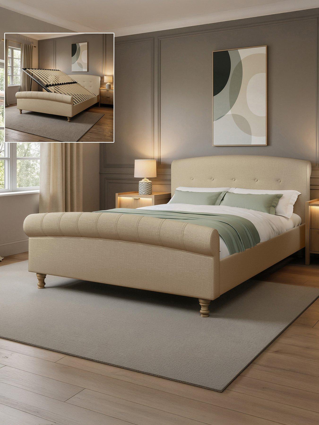 Image 1 of 7 of XR Living Camille Sleigh Shadow Ottoman Bed&nbsp;- Natural Stone