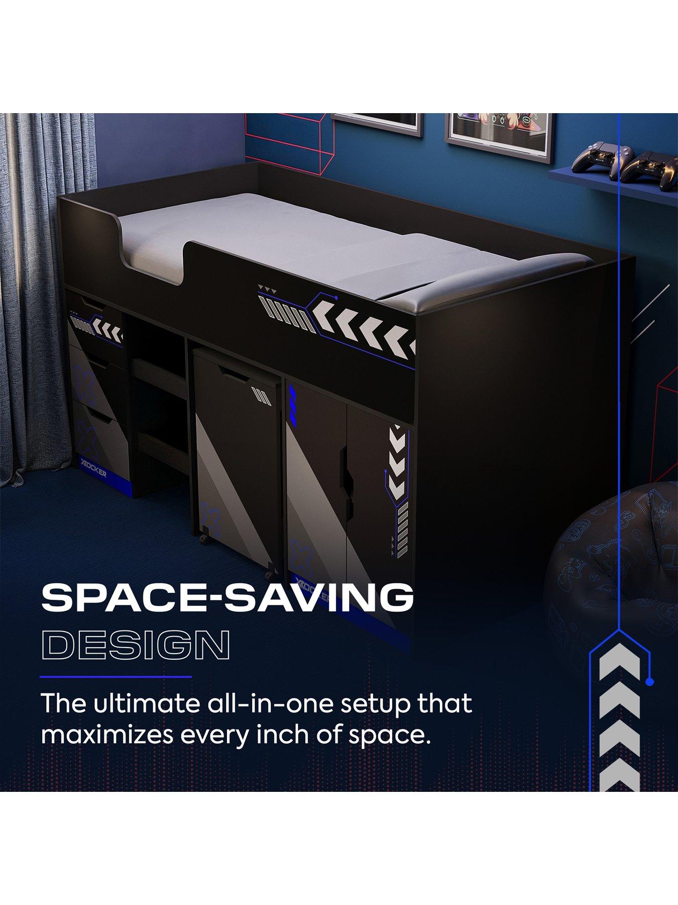 X Rocker Octane Midsleeper Gaming Cabin Bed With Wardrobe And Pull-out ...