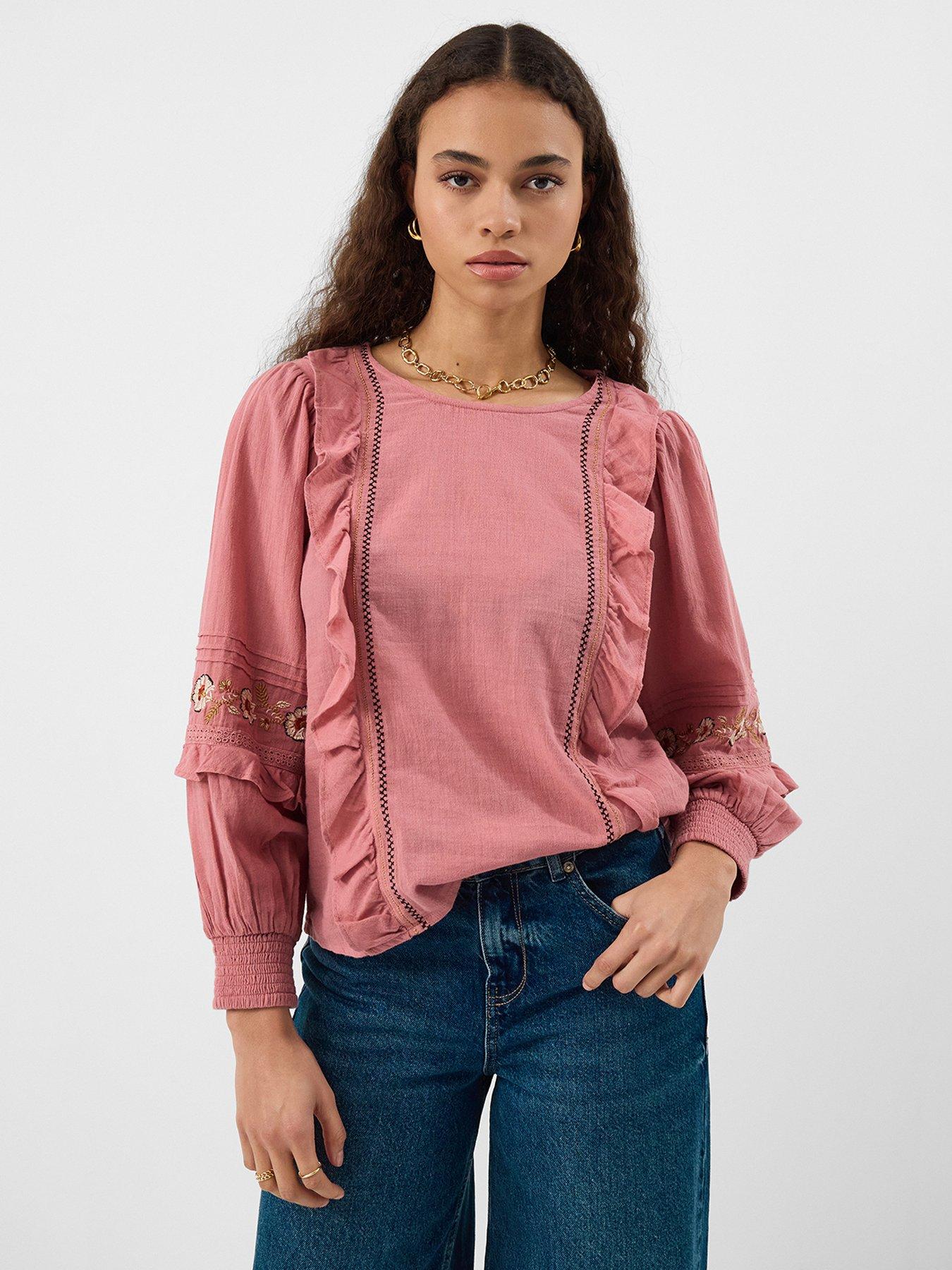 front image of accessorize-ruffle-embroidered-blouse-pink