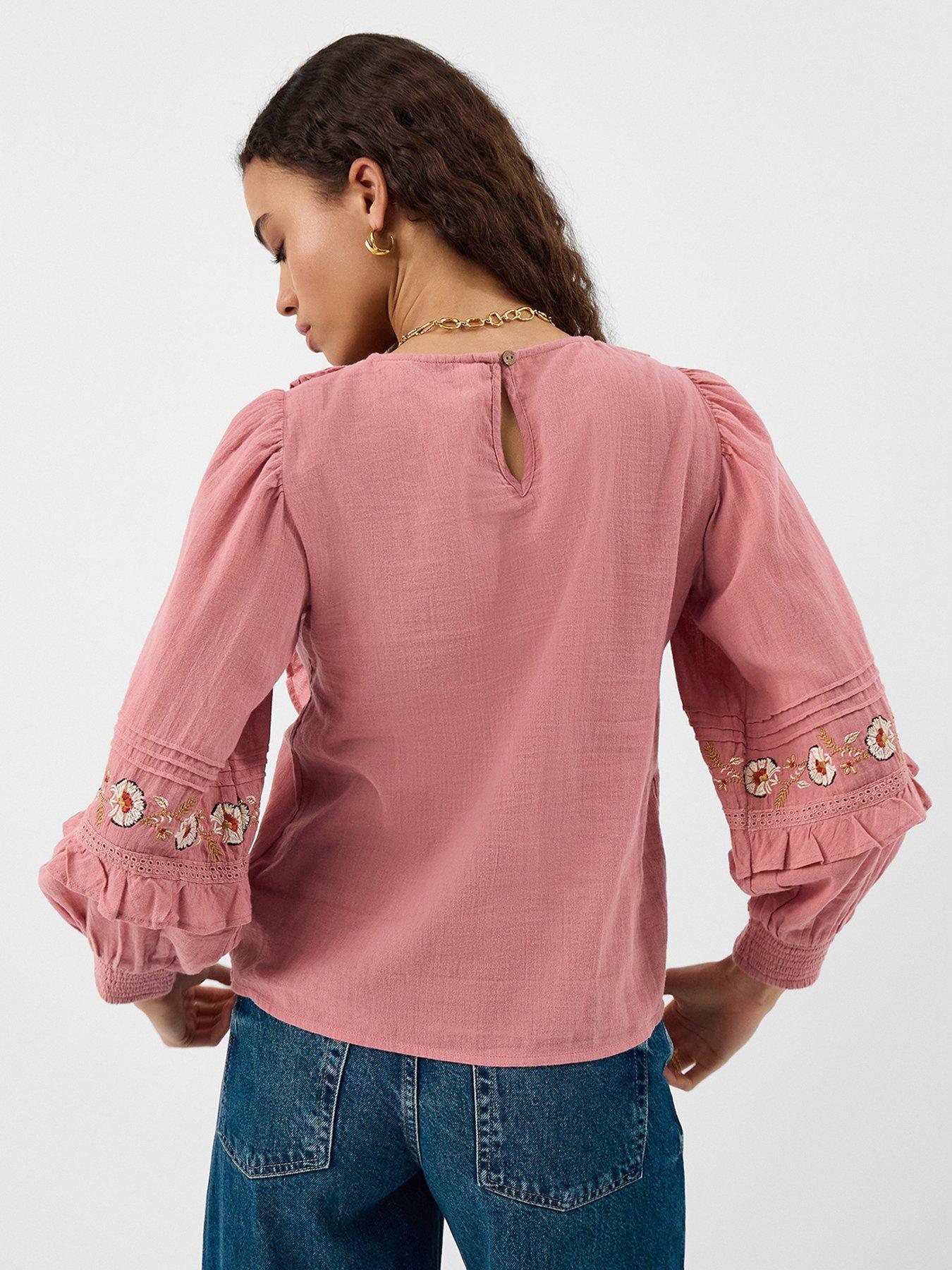  image of accessorize-ruffle-embroidered-blouse-pink