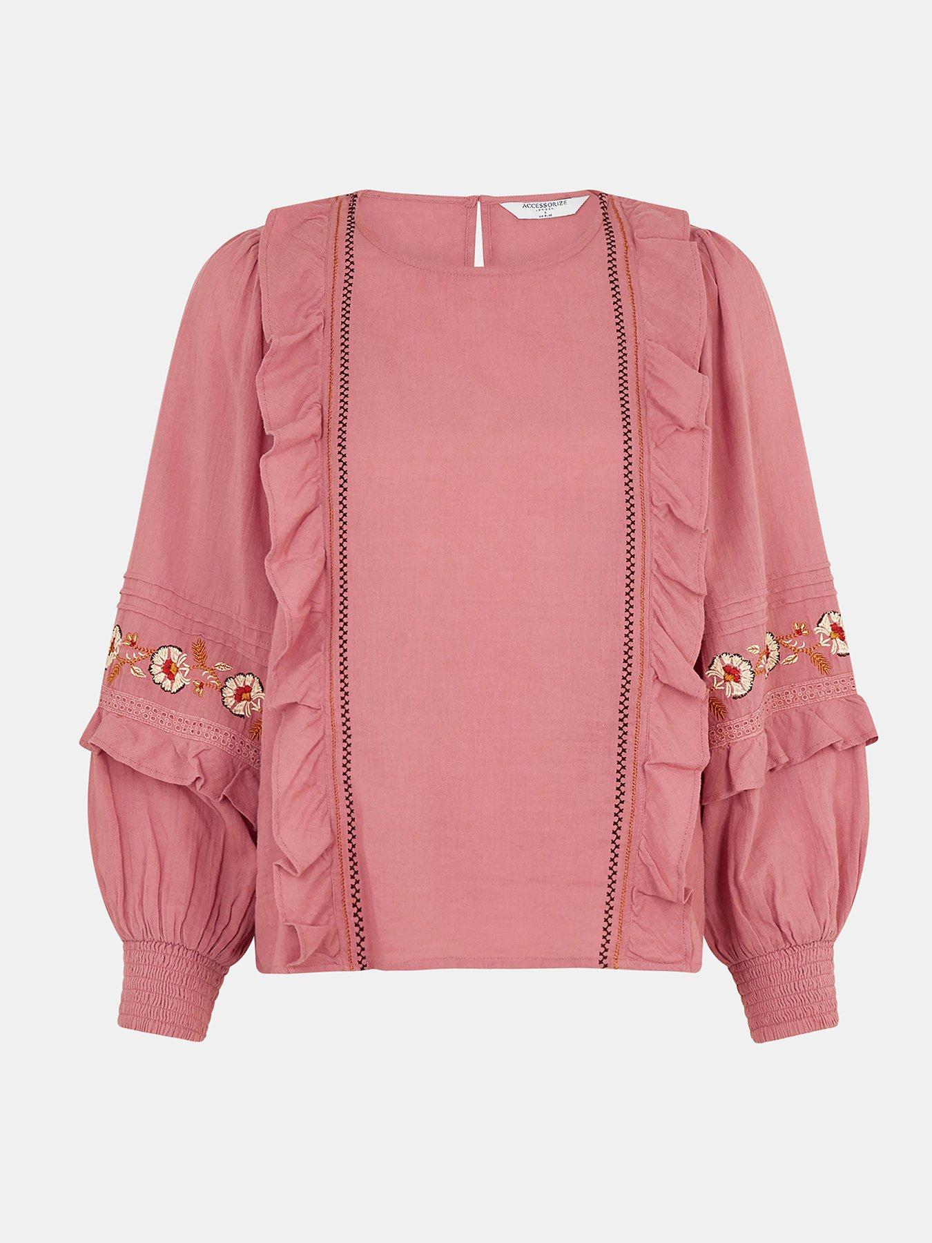  image of accessorize-ruffle-embroidered-blouse-pink