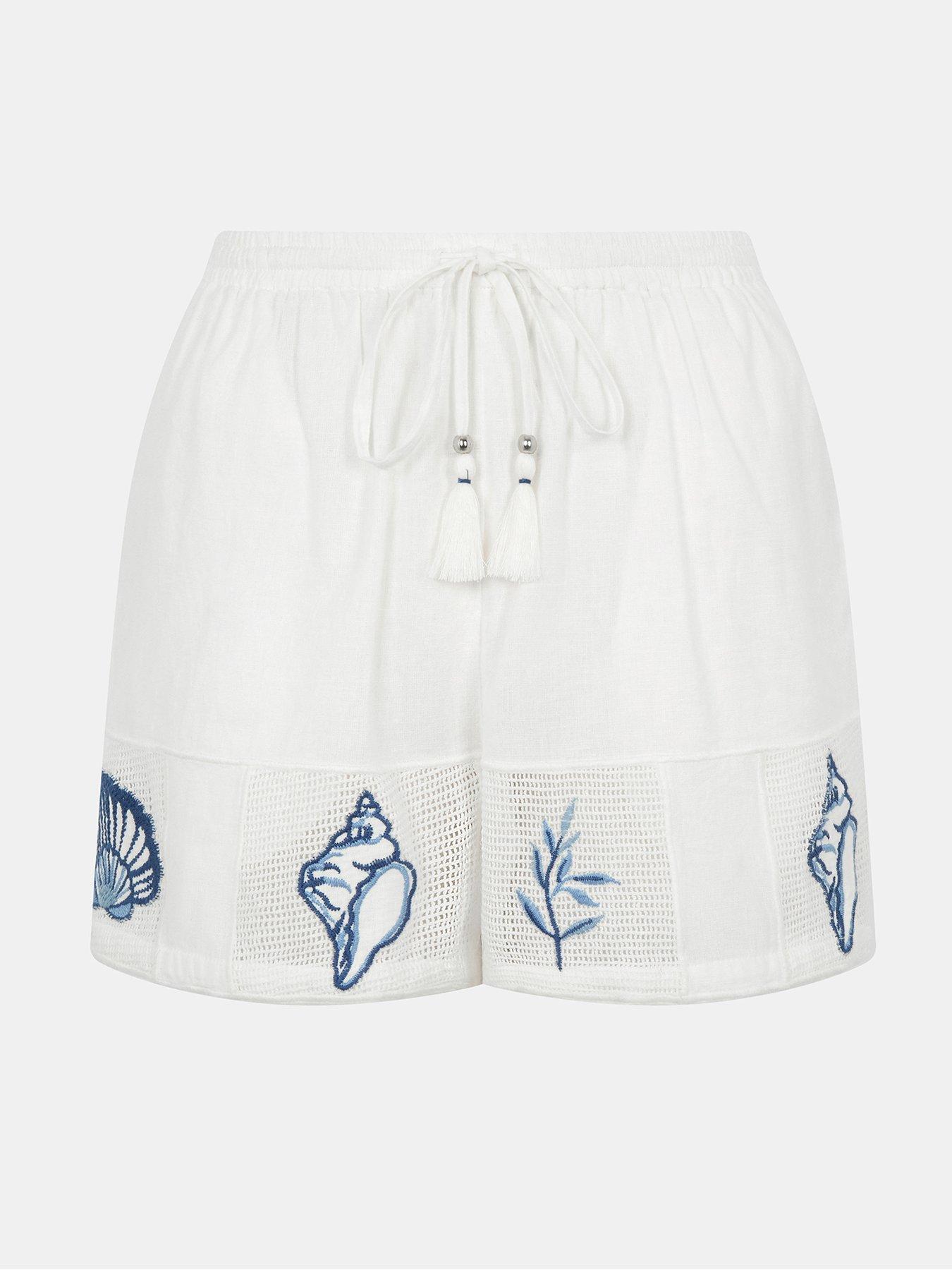 Image 3 of 4 of Accessorize Shell Embroidered Patchwork Shorts