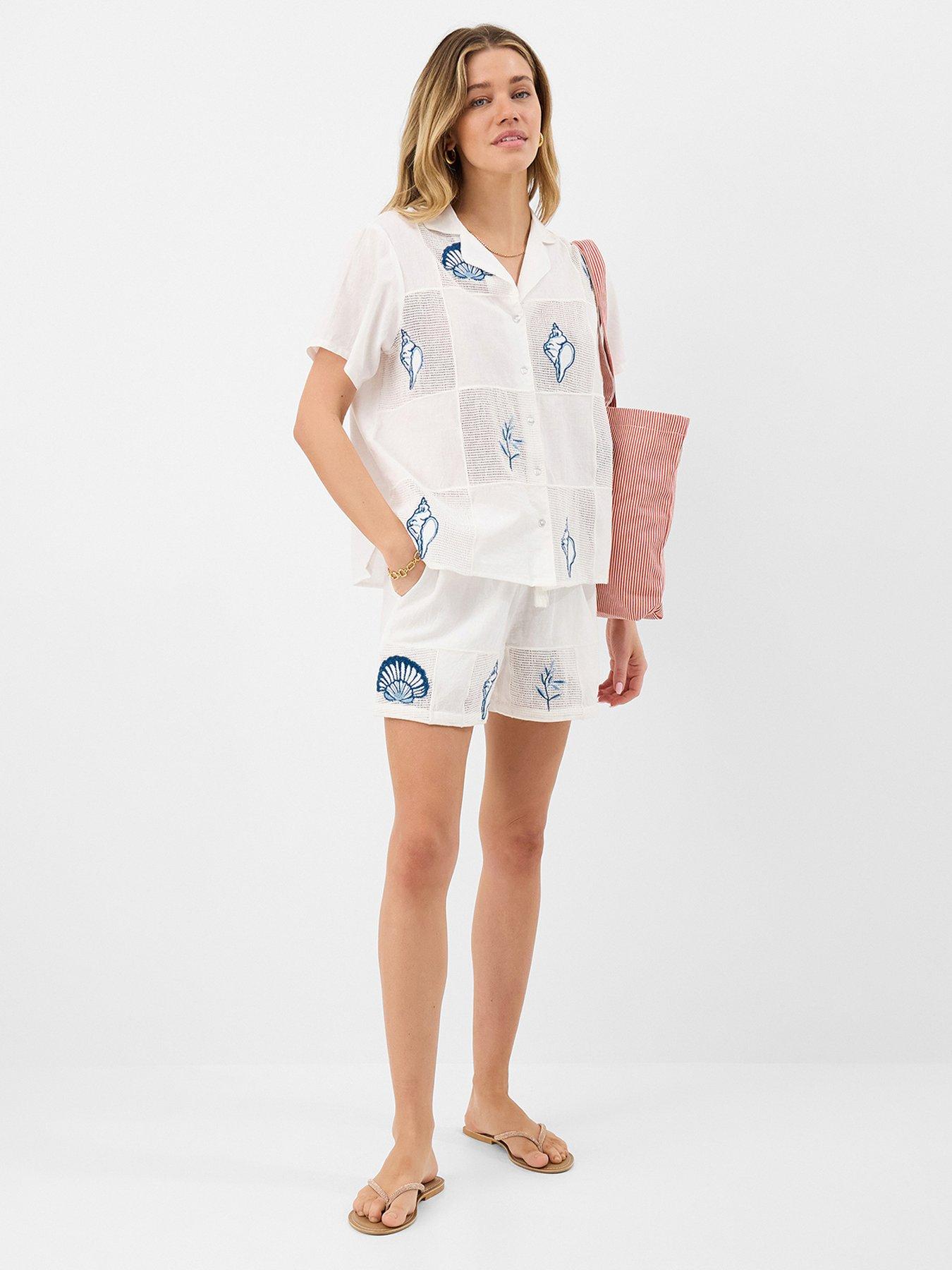 Image 4 of 4 of Accessorize Shell Embroidered Patchwork Shorts