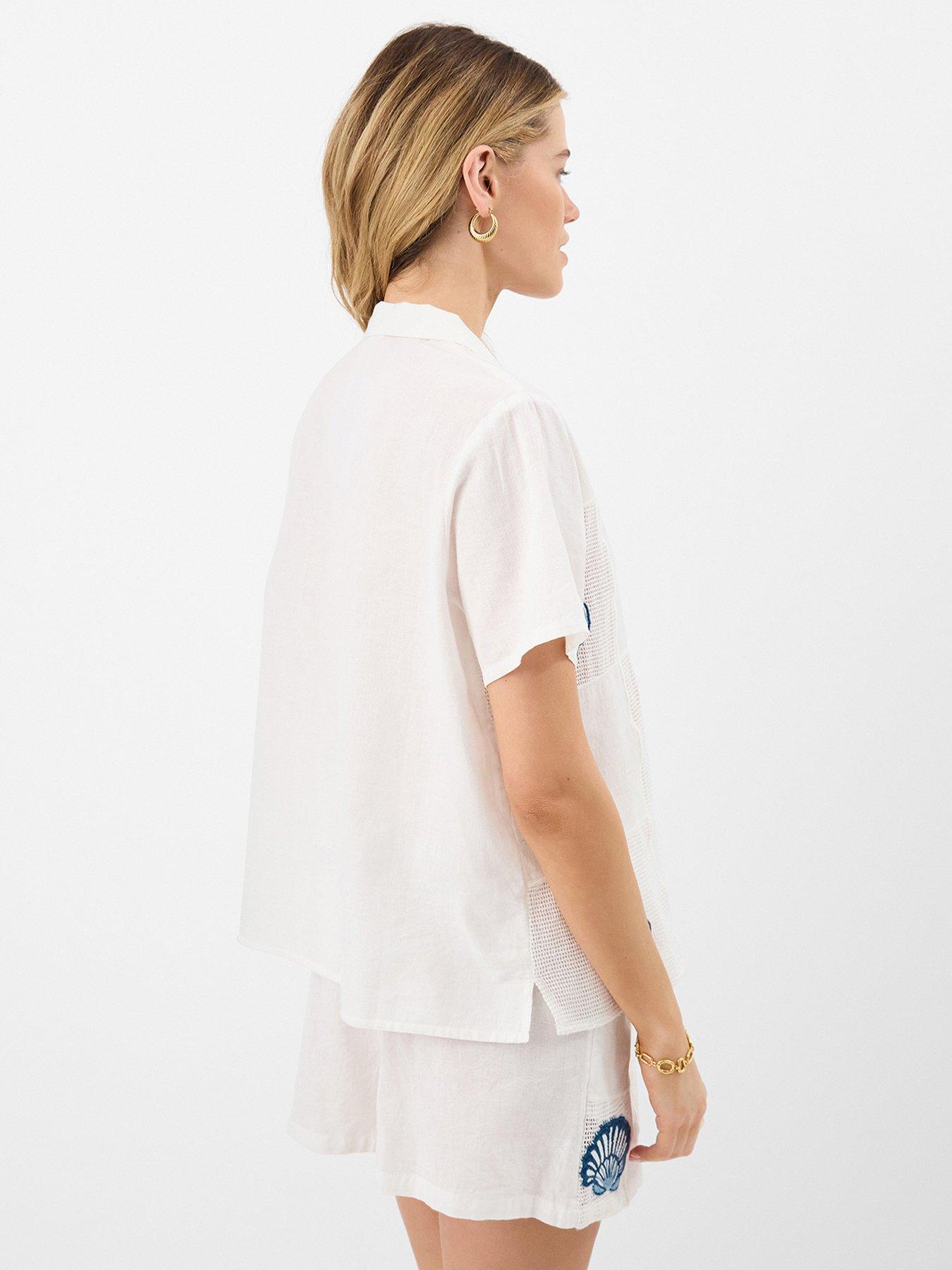  image of accessorize-shell-embroidered-patchwork-shirt-cream