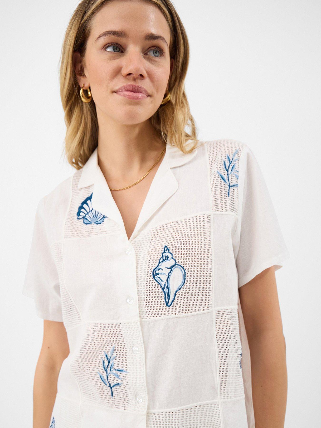  image of accessorize-shell-embroidered-patchwork-shirt-cream