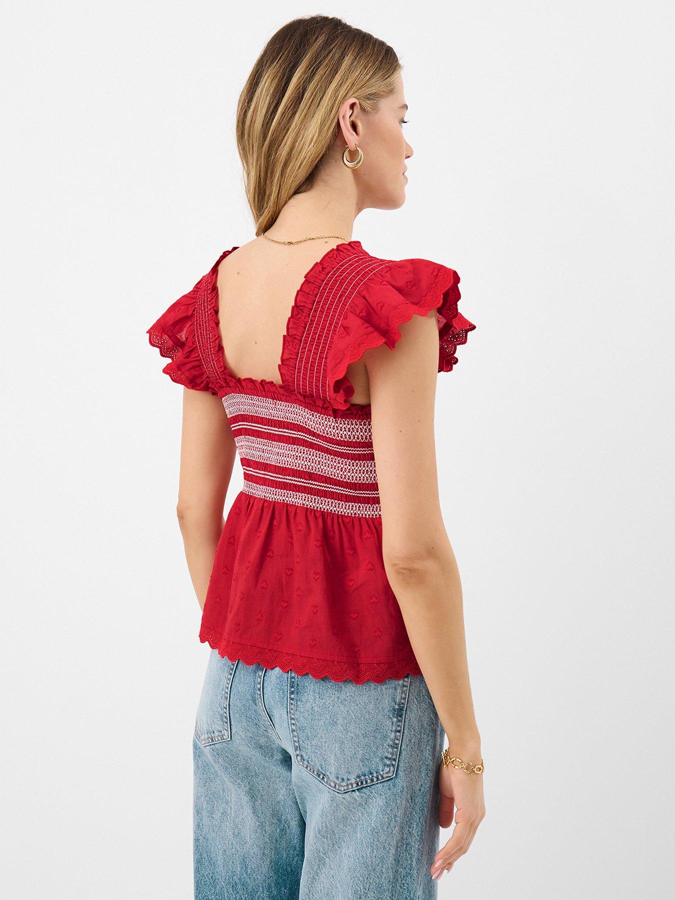  image of accessorize-smocked-broderie-top-red