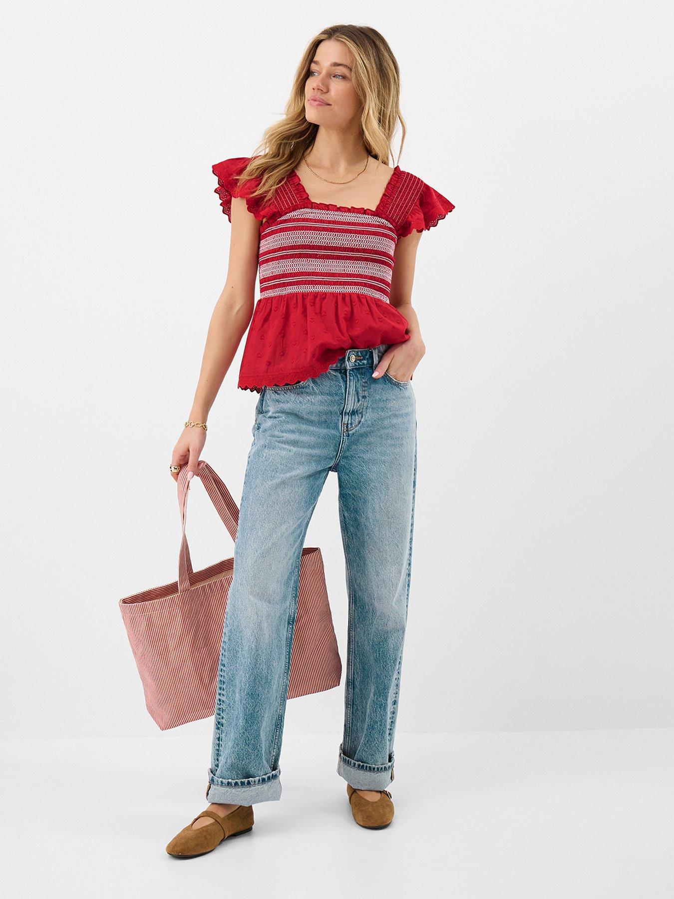  image of accessorize-smocked-broderie-top-red