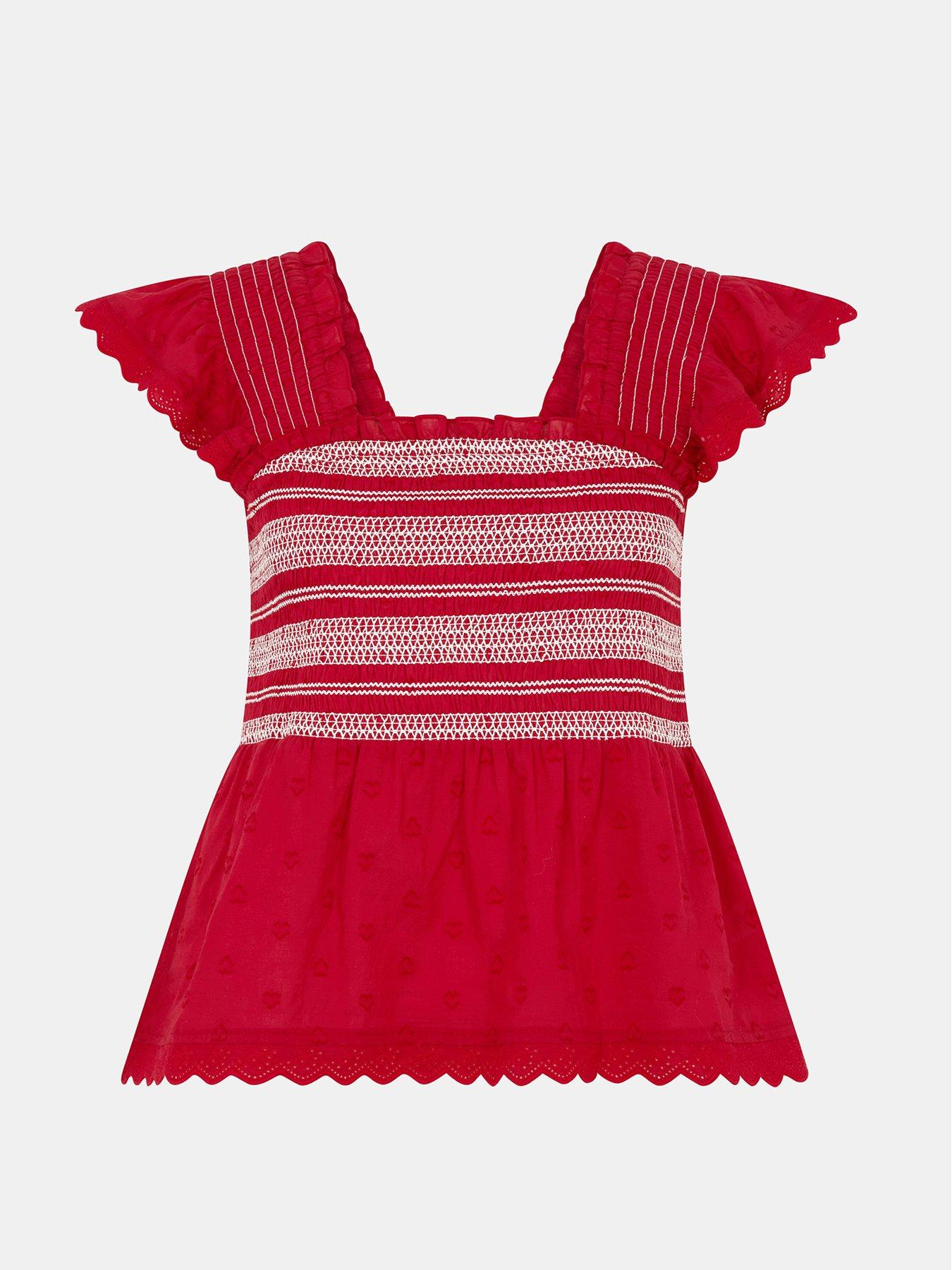  image of accessorize-smocked-broderie-top-red
