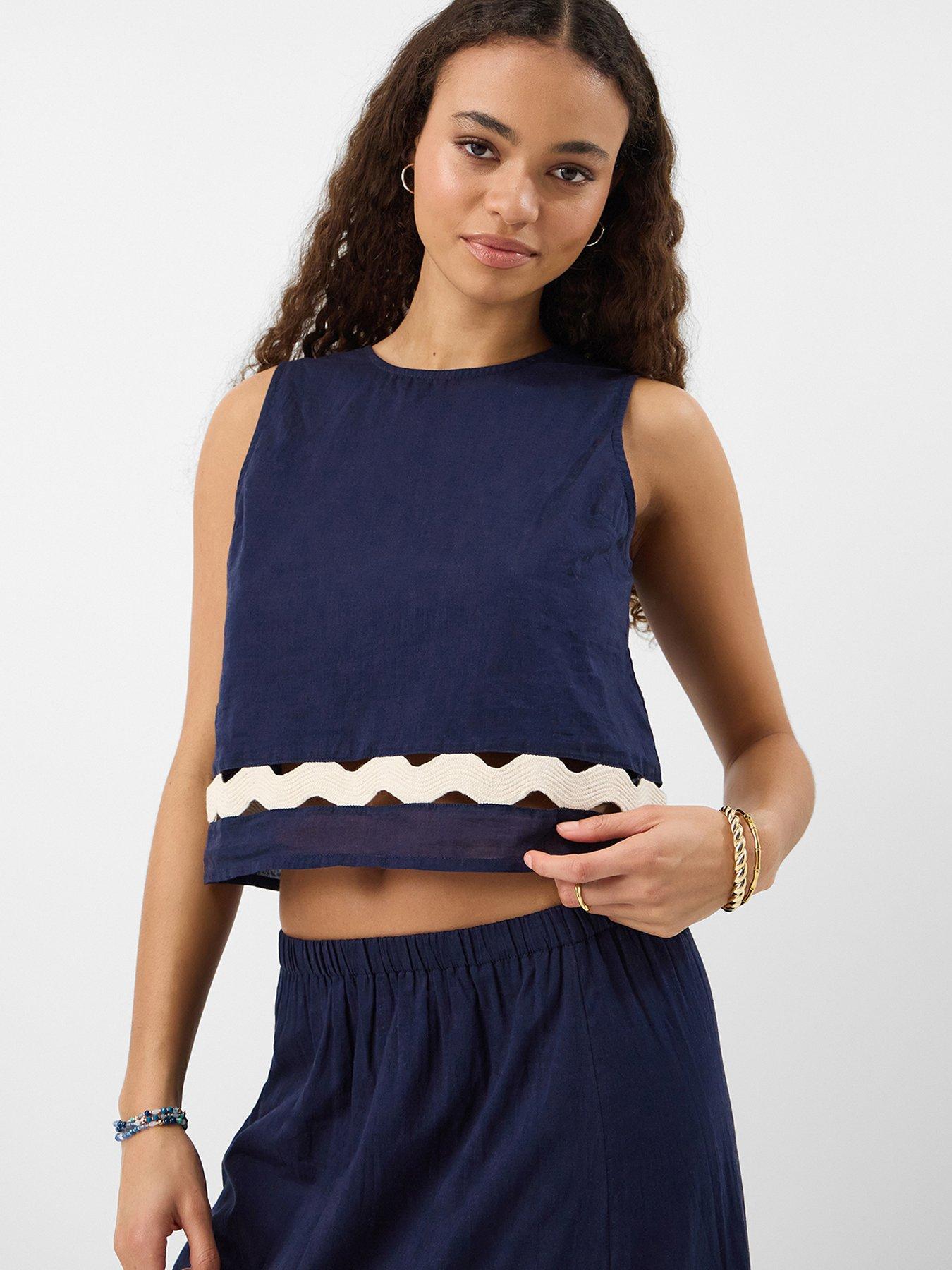 front image of accessorize-ric-rac-sleeveless-top-blue
