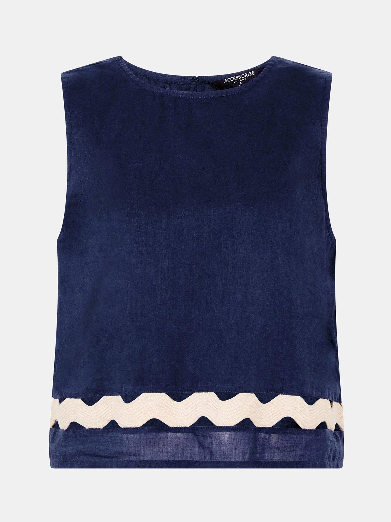  image of accessorize-ric-rac-sleeveless-top-blue