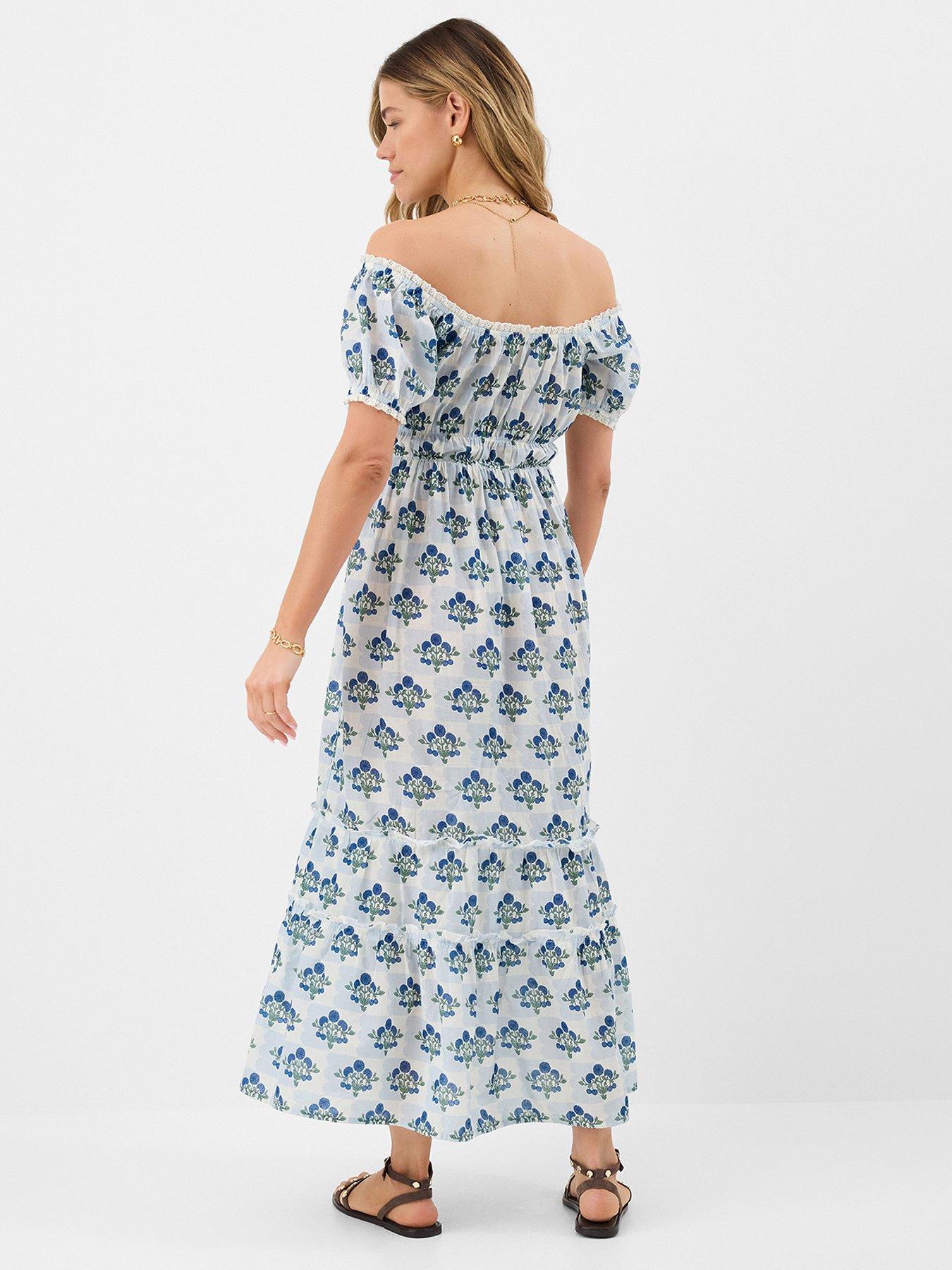 Image 2 of 5 of Accessorize Off The Shoulder Floral Midi Dress - Cream