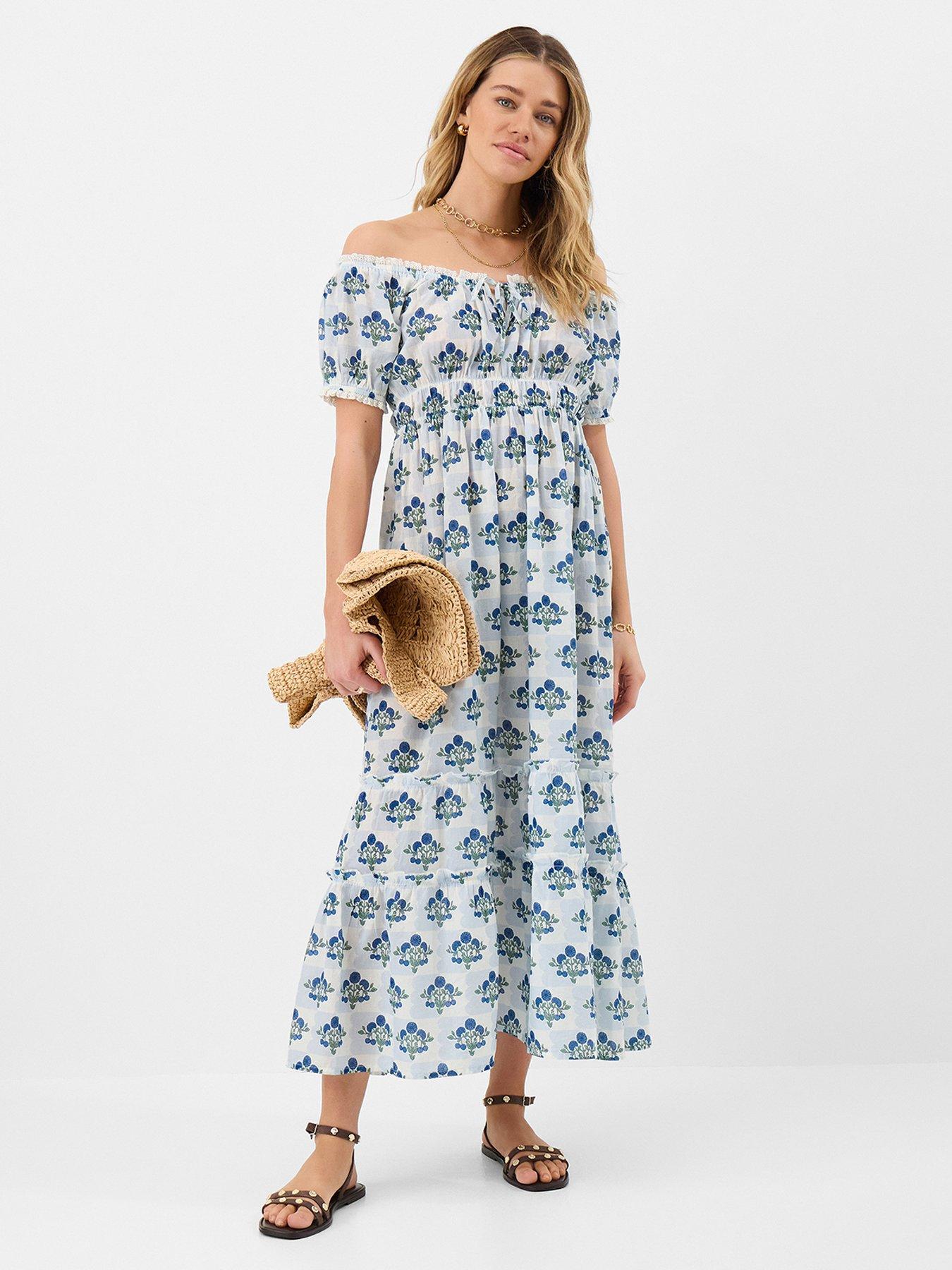 Image 5 of 5 of Accessorize Off The Shoulder Floral Midi Dress - Cream