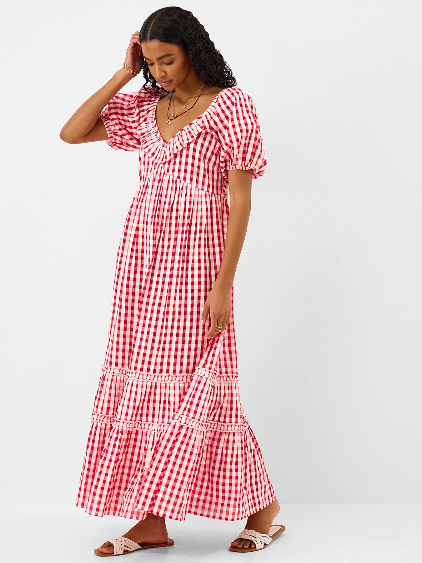Image 1 of 4 of Accessorize Red Gingham Puff Sleeve D