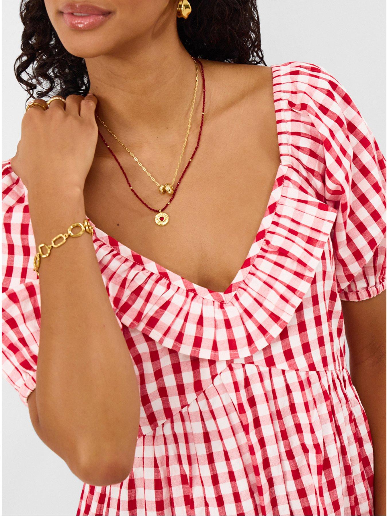 Image 3 of 4 of Accessorize Red Gingham Puff Sleeve D