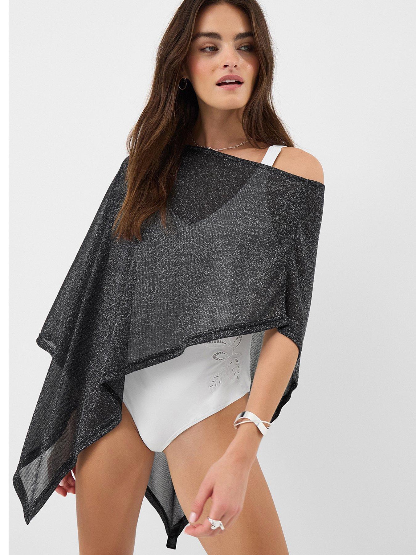 Image 2 of 5 of Accessorize Shimmer Poncho - Black