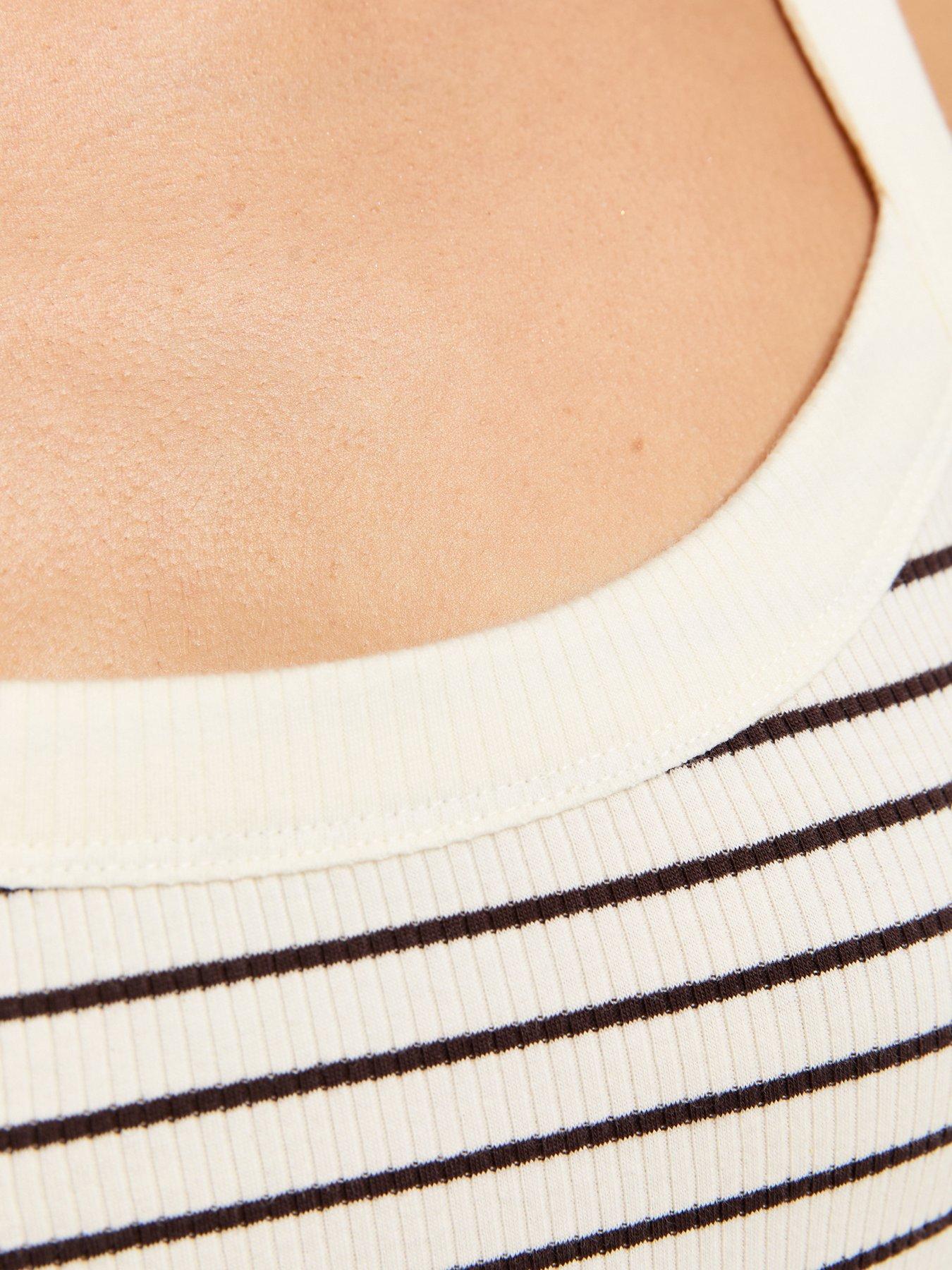 Image 6 of 6 of New Look Cotton Rich Striped Scoop Neck Ribbed Cami Top - Brown