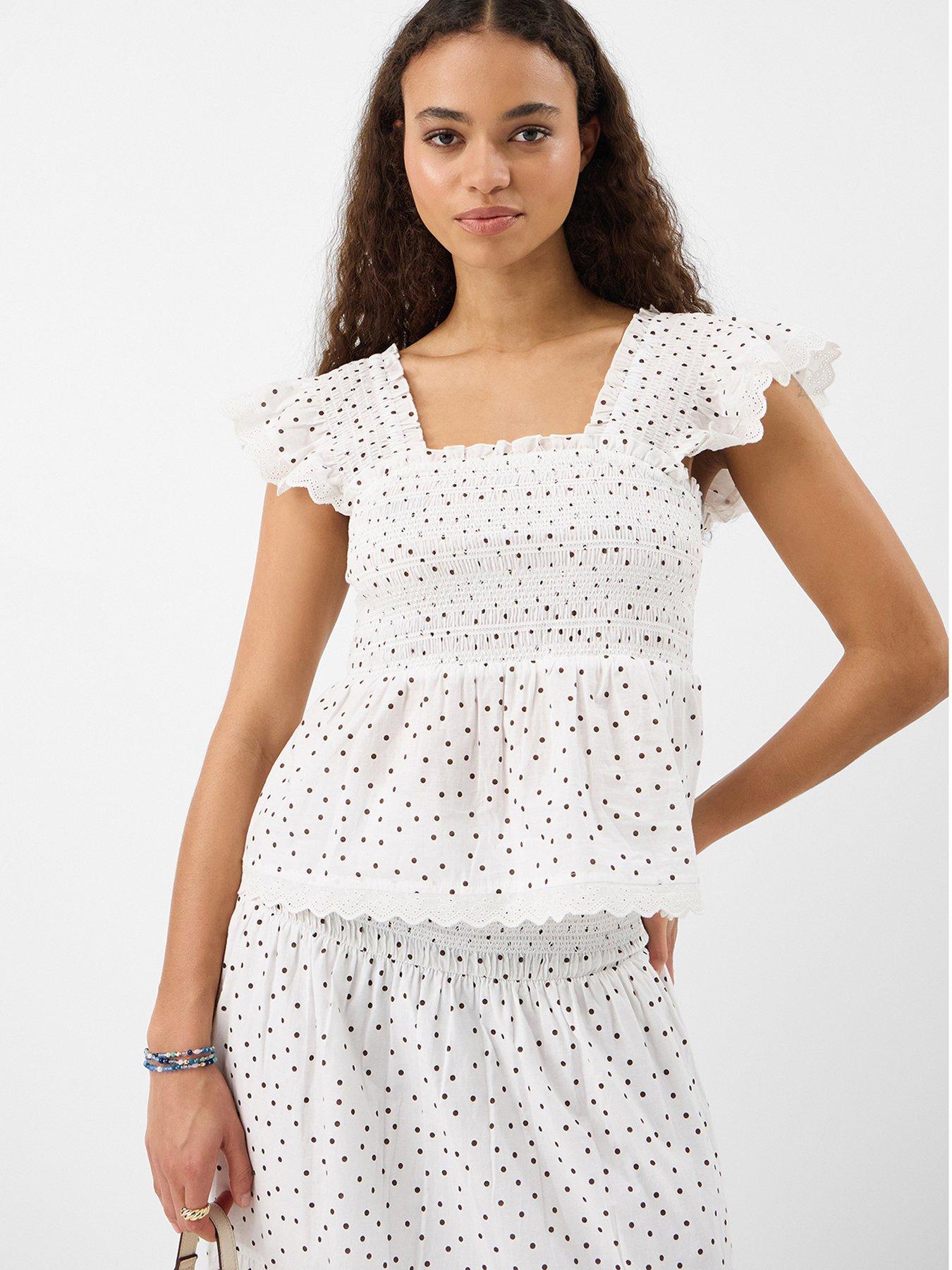 Accessorize Frill Polka Dot Smocked Top - Cream