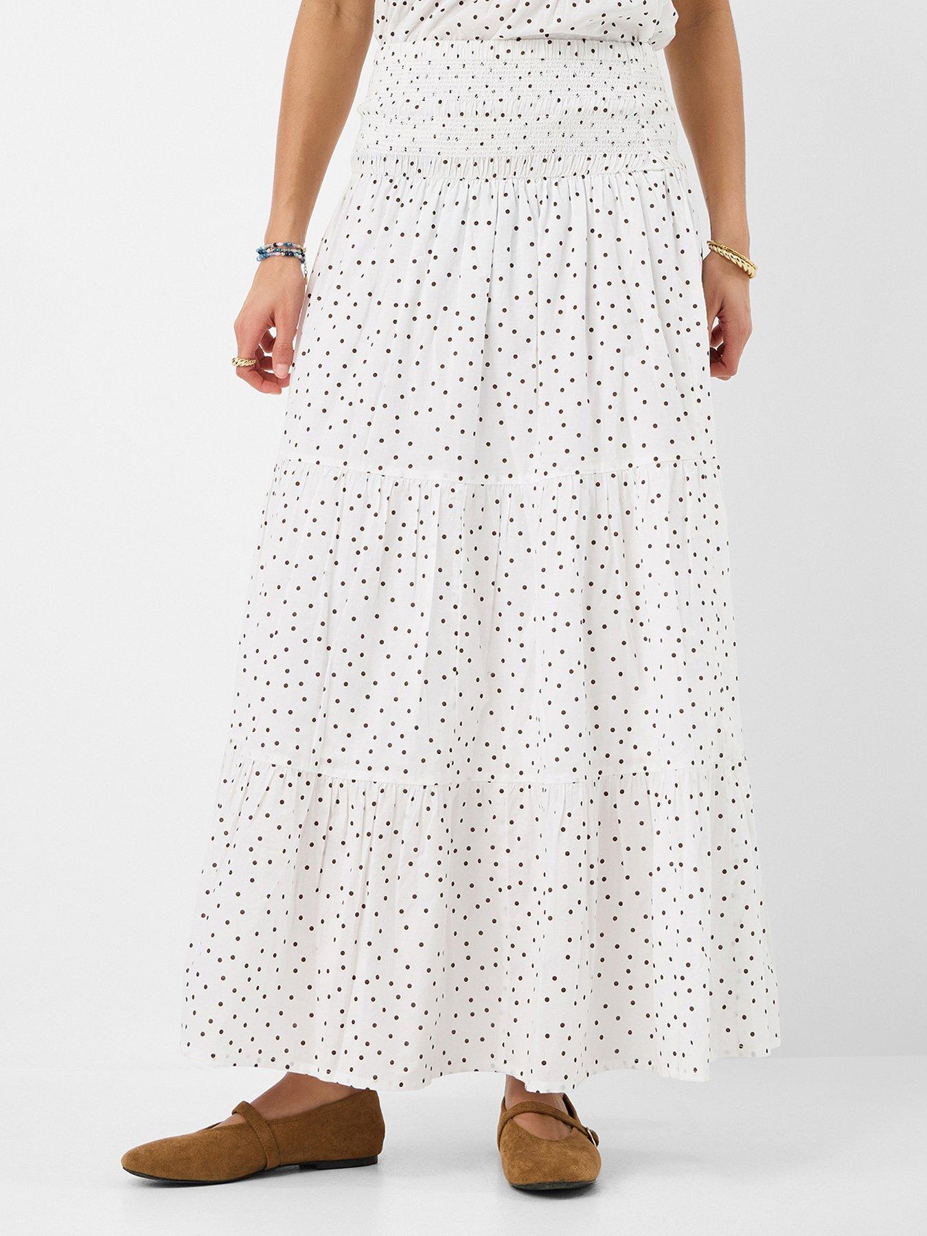 Accessorize Polka Dot Tiered Maxi Skirt - Cream
