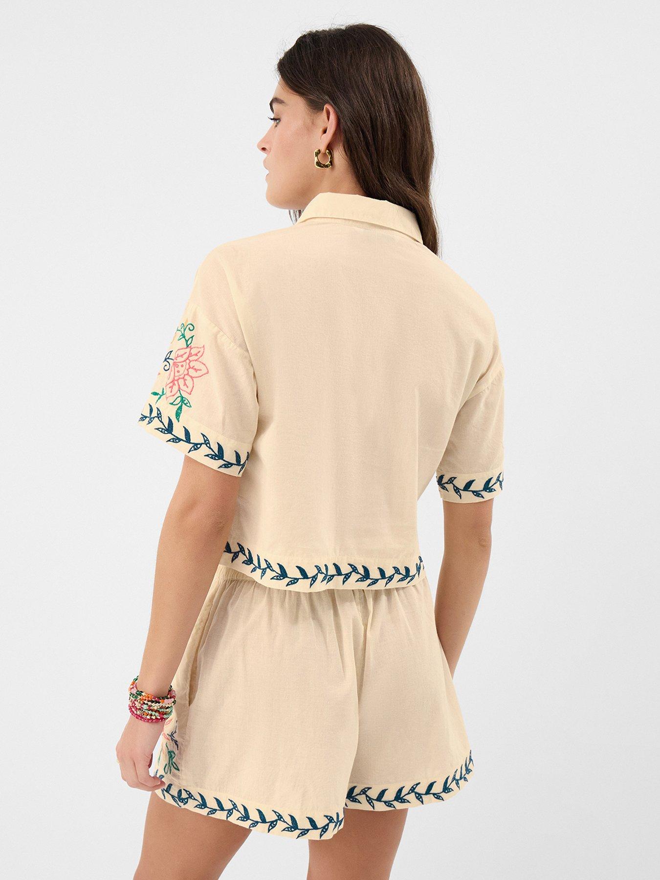  image of accessorize-bright-cutwork-embroidered-short-sleeve-shirt-multi