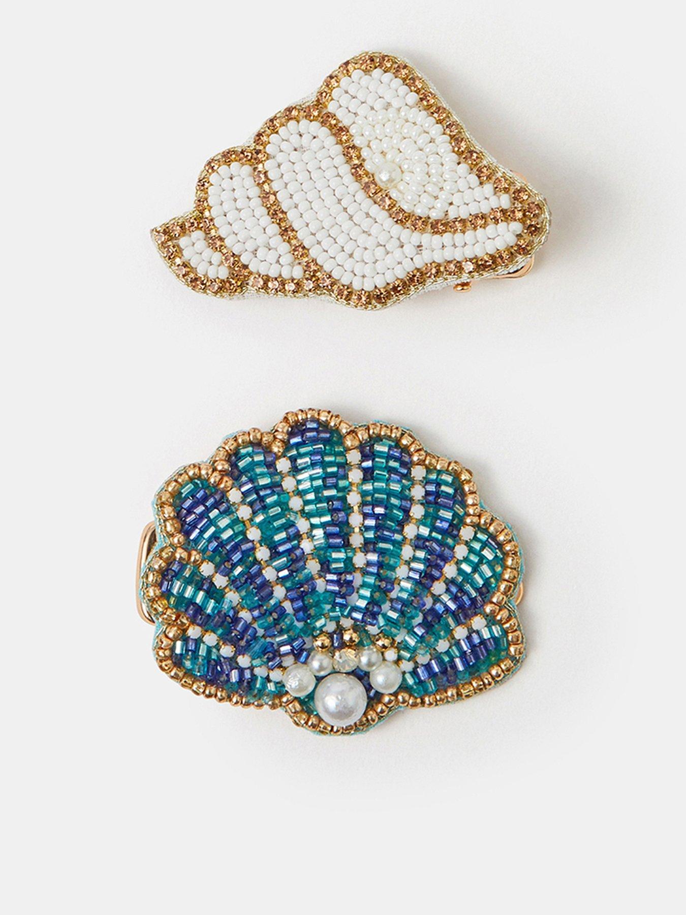 Accessorize 2 X Beaded Shell Snap Hair Clips - Multi