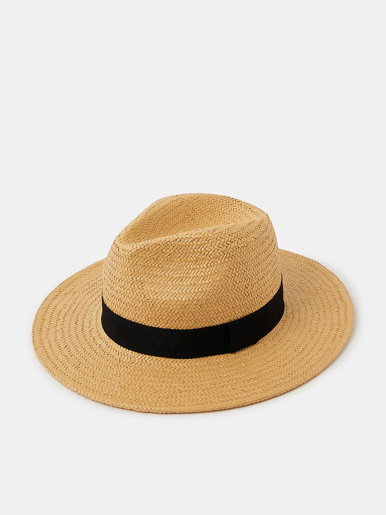 Image 1 of 4 of Accessorize Straw Panama Hat - Brown
