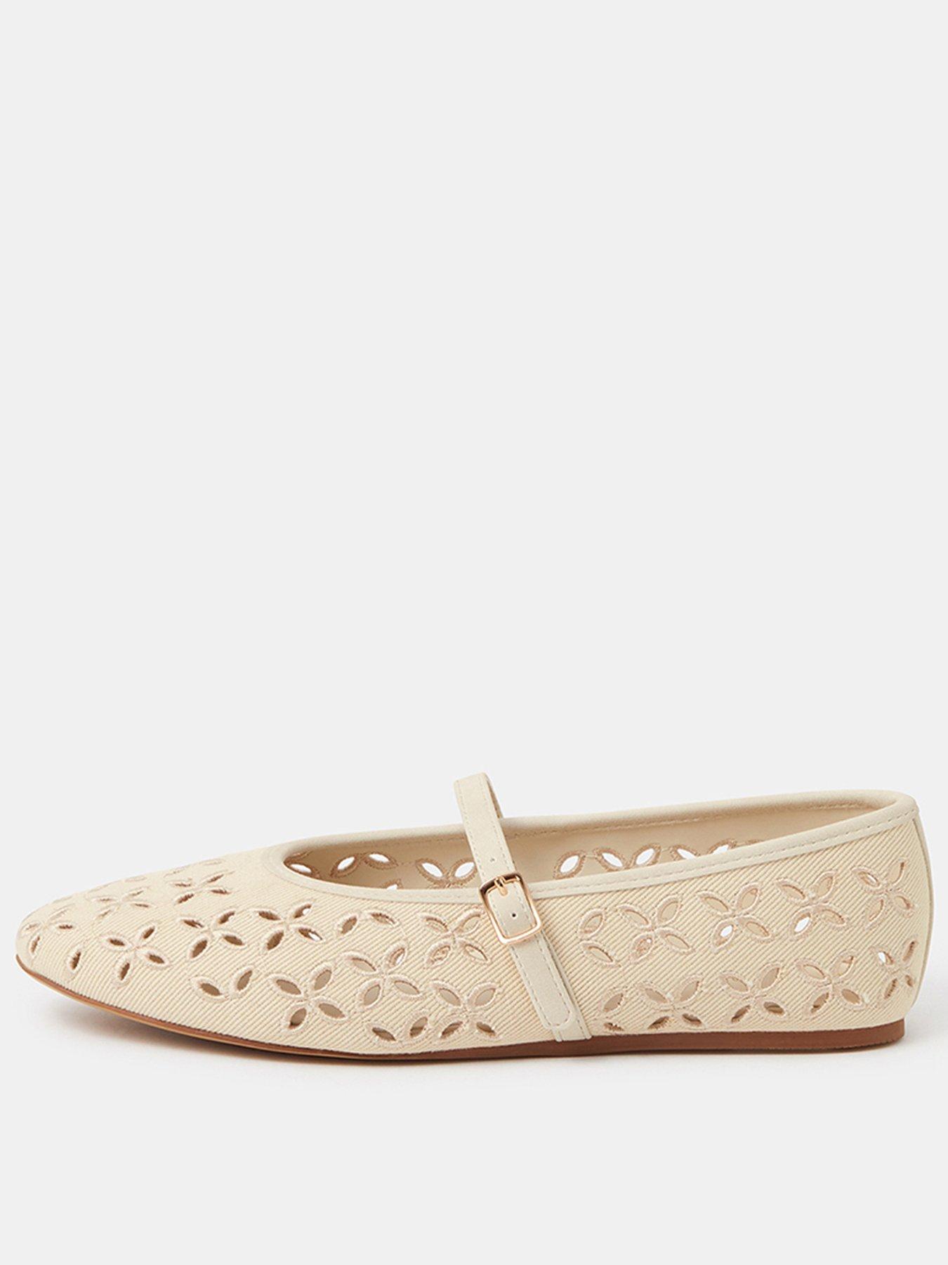 Image 1 of 3 of Accessorize Cut Out Mary Jane Ballet Flats - Cream