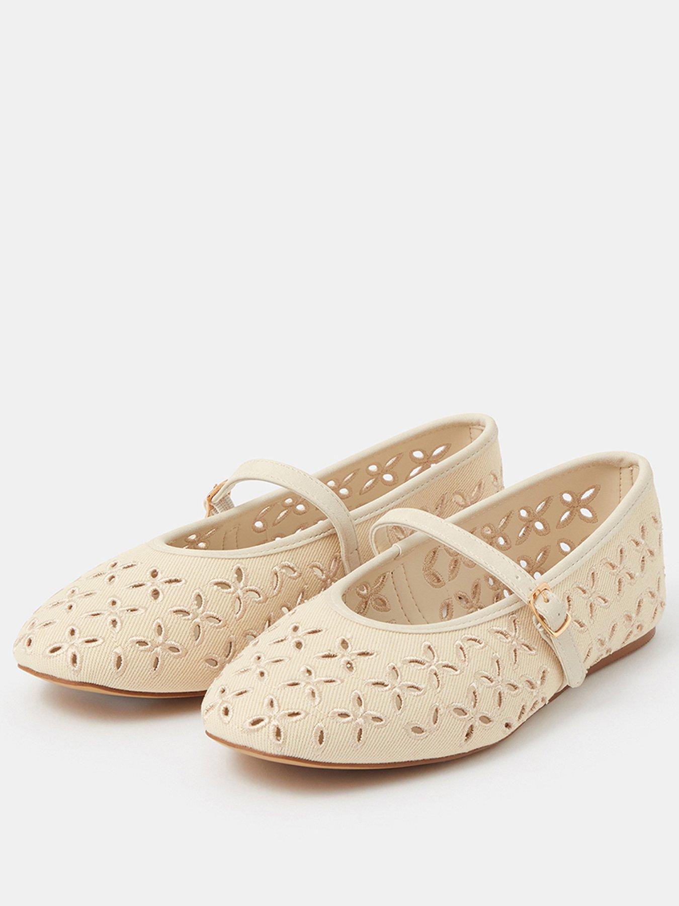 Image 2 of 3 of Accessorize Cut Out Mary Jane Ballet Flats - Cream