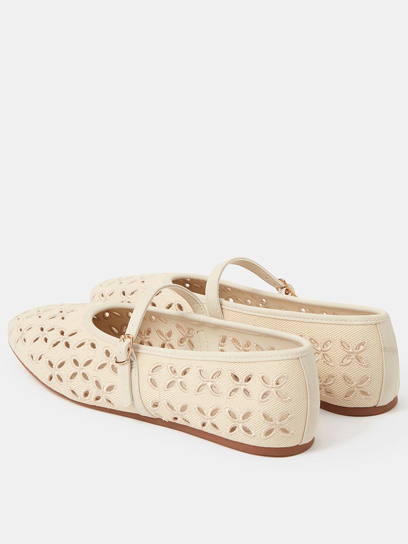 Image 3 of 3 of Accessorize Cut Out Mary Jane Ballet Flats - Cream