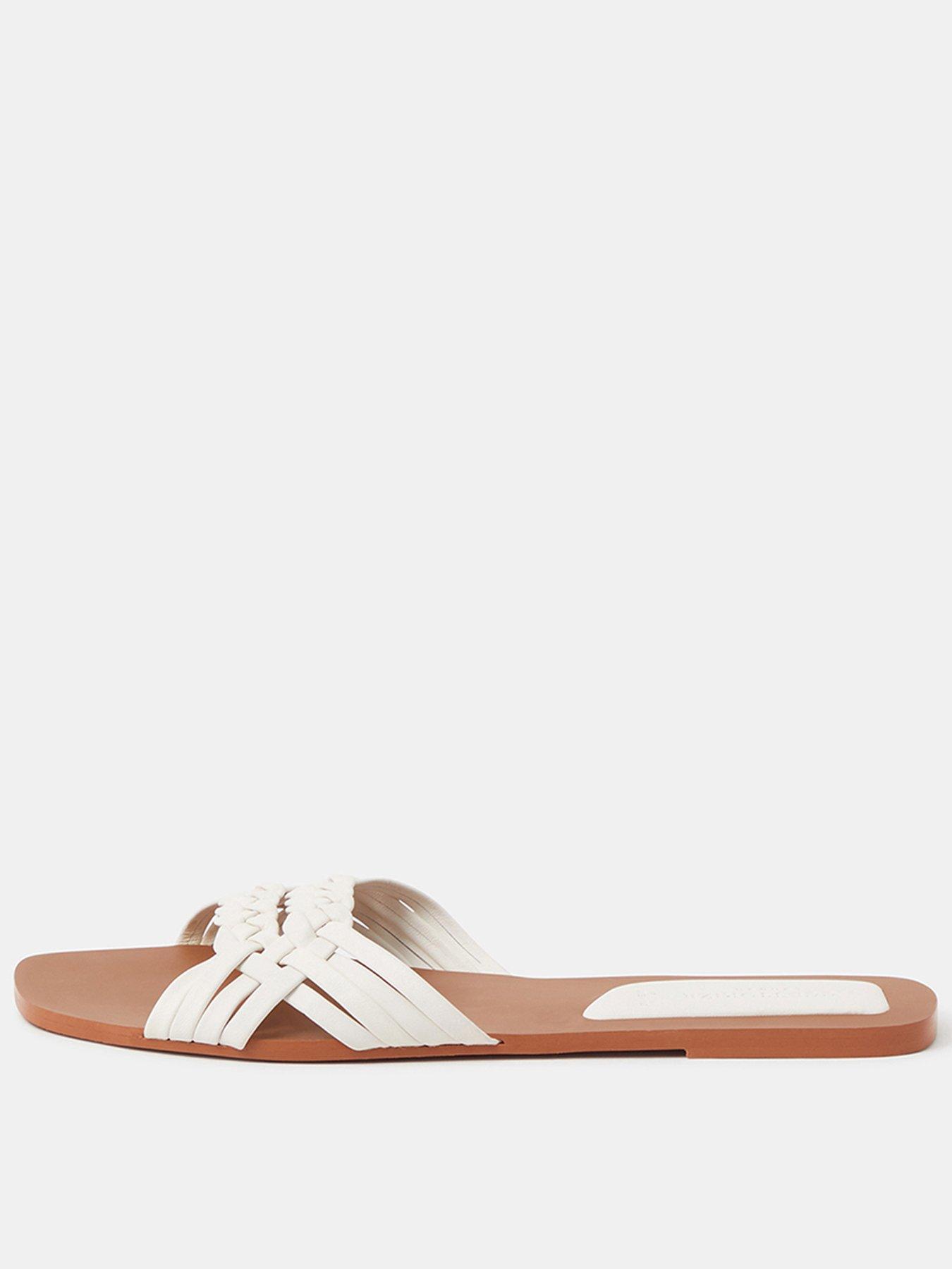 Accessorize Woven Leather Slide Sandals - White