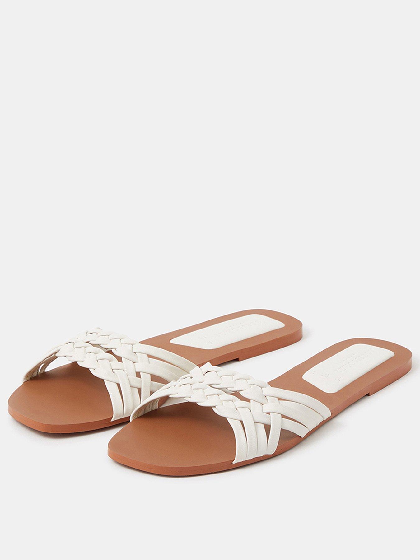 Image 2 of 3 of Accessorize Woven Leather Slide Sandals - White