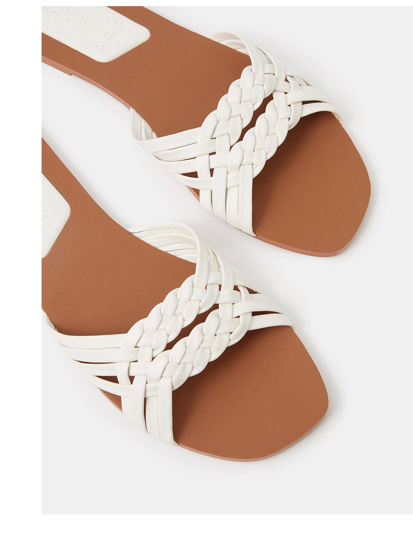 Image 3 of 3 of Accessorize Woven Leather Slide Sandals - White