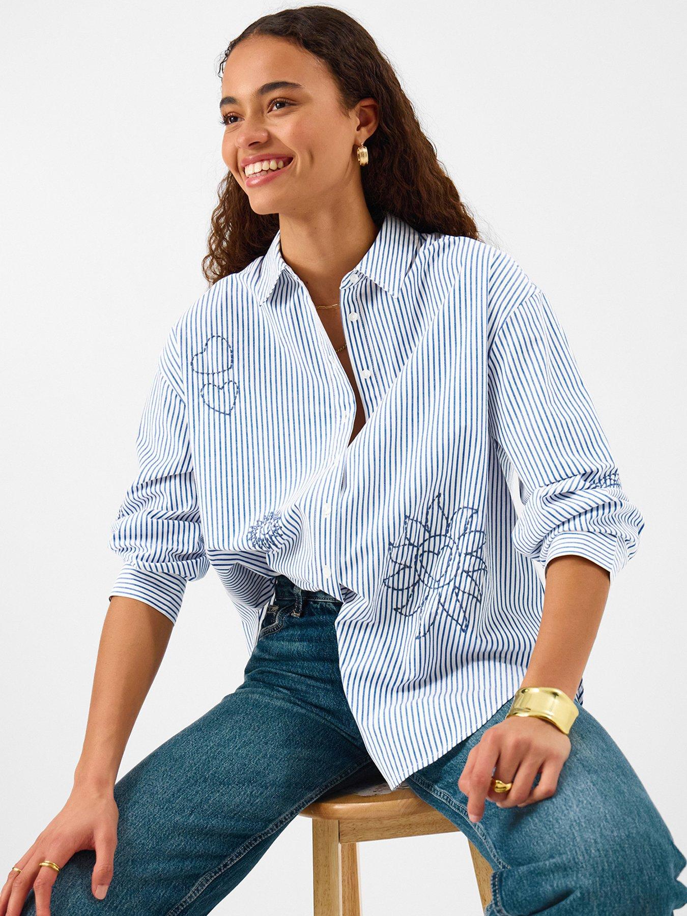 Accessorize Stripe Embroidered Button Shirt - Blue