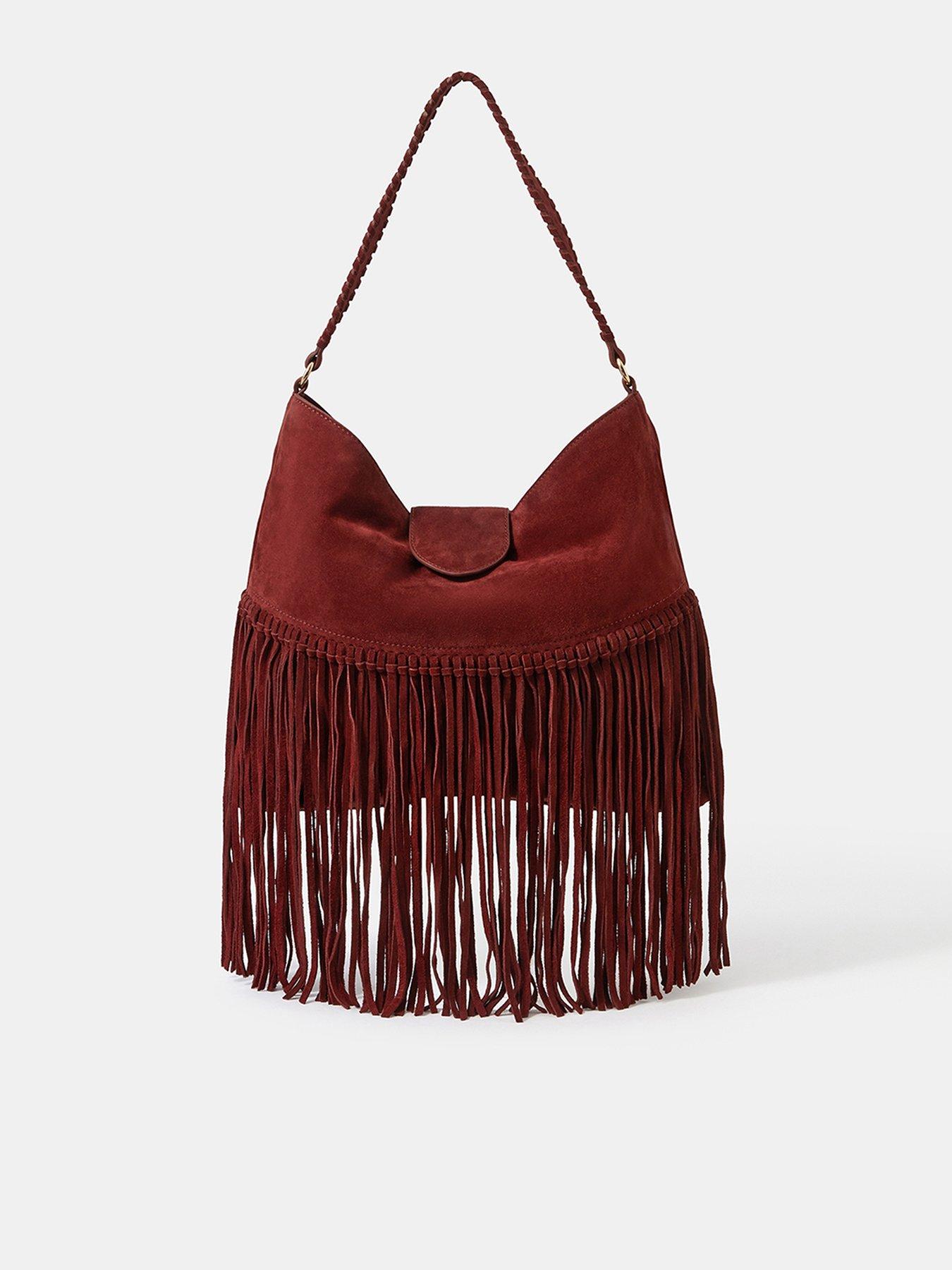 Image 1 of 5 of Accessorize Suede Fringe Shoulder