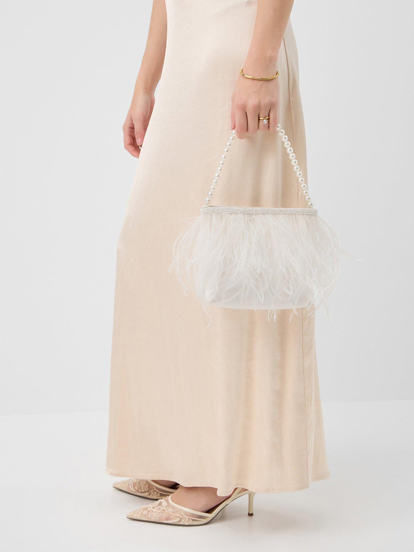 Image 2 of 5 of Accessorize Bridal Feather Pearl Handheld Bag - Cream