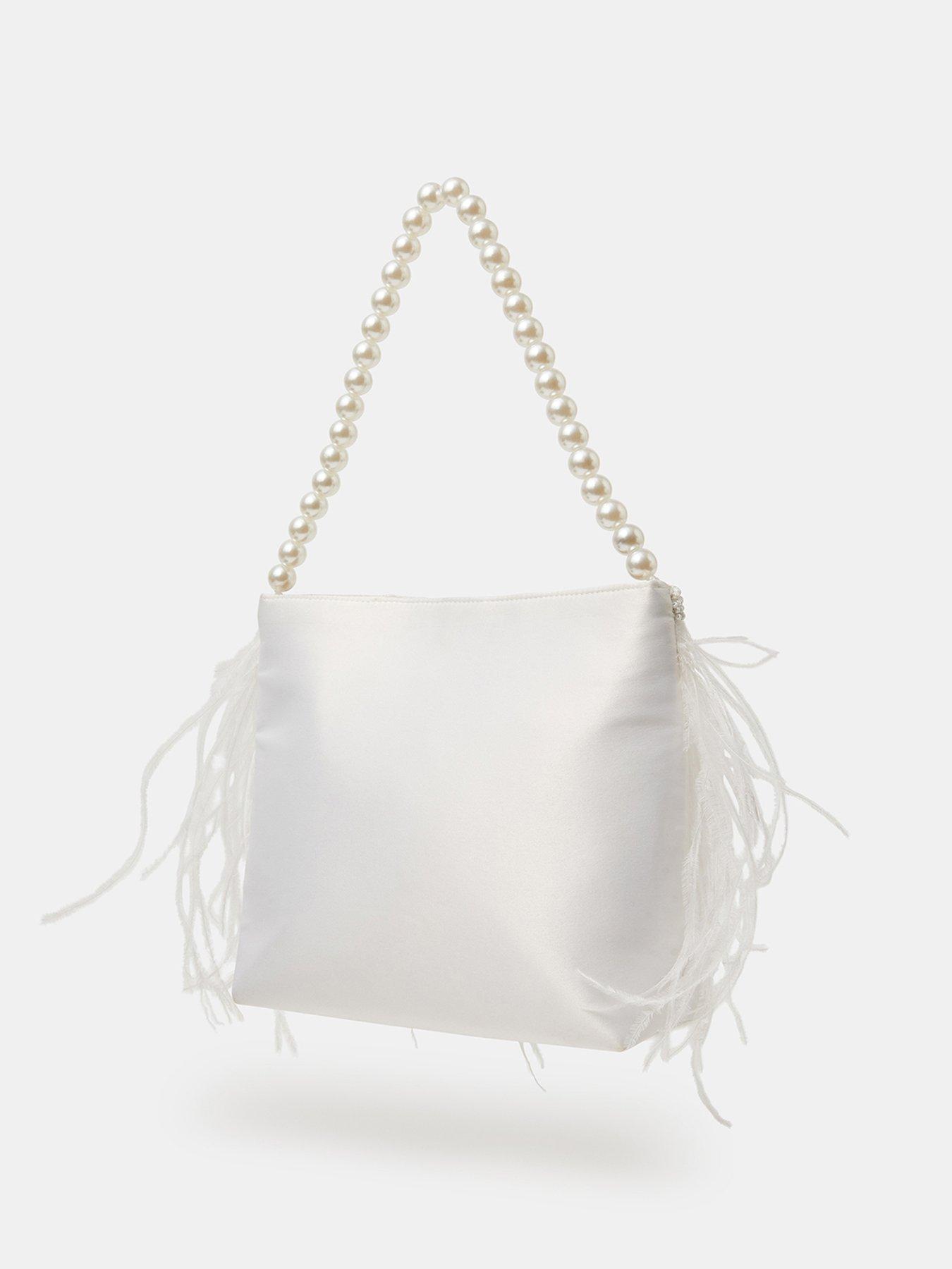 Image 3 of 5 of Accessorize Bridal Feather Pearl Handheld Bag - Cream