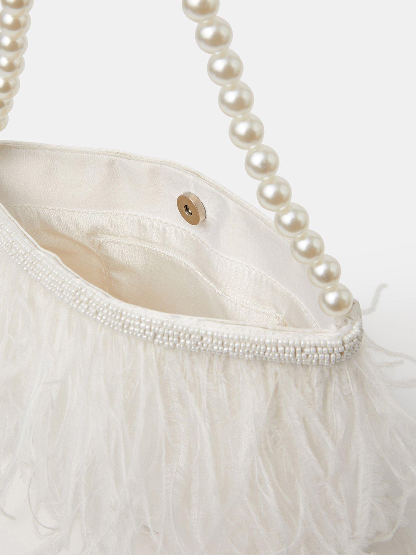 Image 4 of 5 of Accessorize Bridal Feather Pearl Handheld Bag - Cream