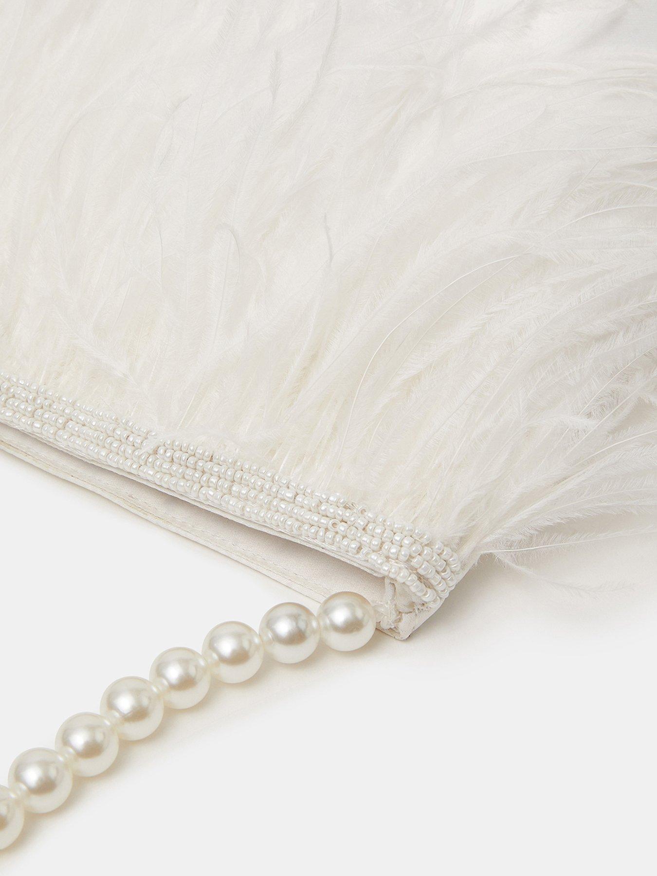 Image 5 of 5 of Accessorize Bridal Feather Pearl Handheld Bag - Cream