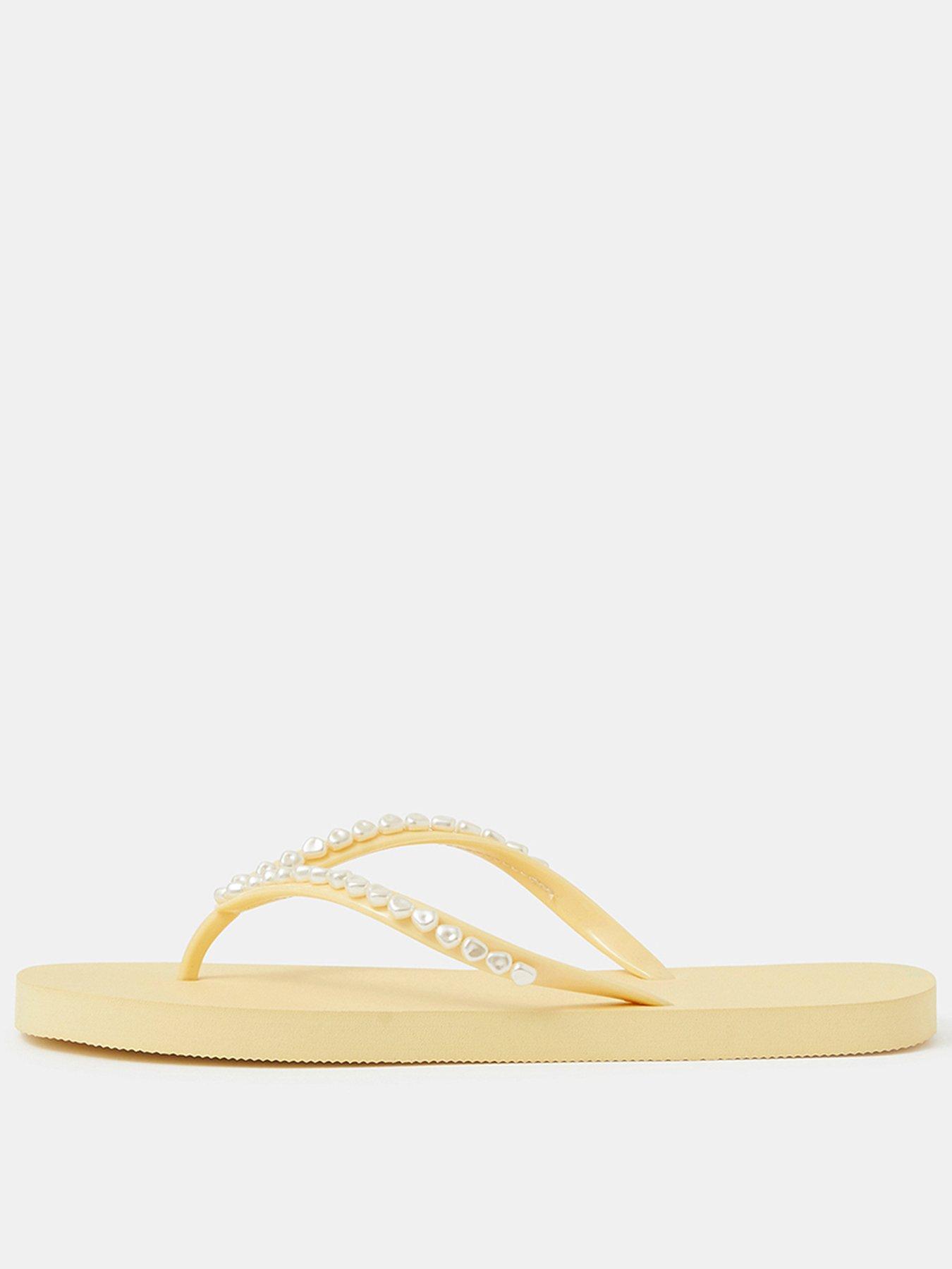 Accessorize Pearl Embellished Flip Flops - Yellow