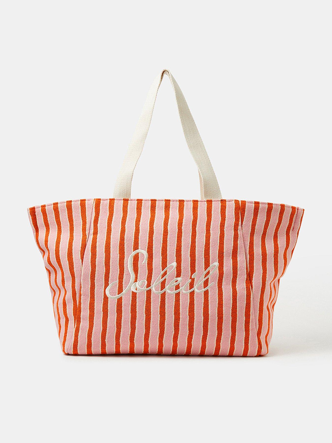 Image 1 of 5 of Accessorize Slogan Stripe Beach Tote Bag