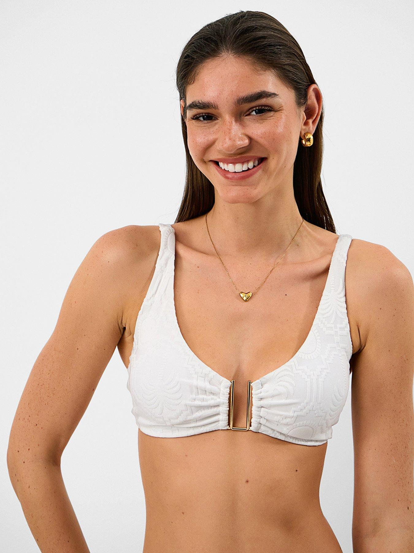 Accessorize Jacquard Gold Trim Bikini Top - White